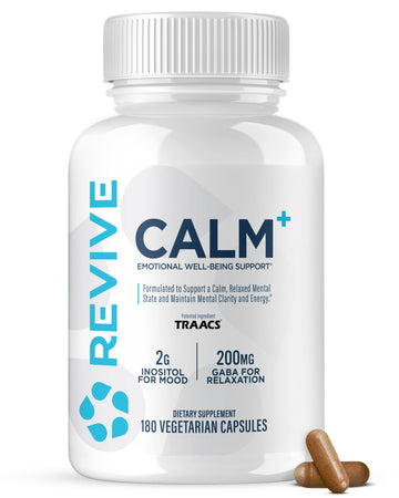 Revive MD Calm, Emotional Well-Being Support Supplement - Stress Management for Men & Women - Mood Enhancement Supplement Promotes Relaxation with L-Theanine, GABA & 5-HTP (180 Capsules, 30 Servings) Revive Au supplements