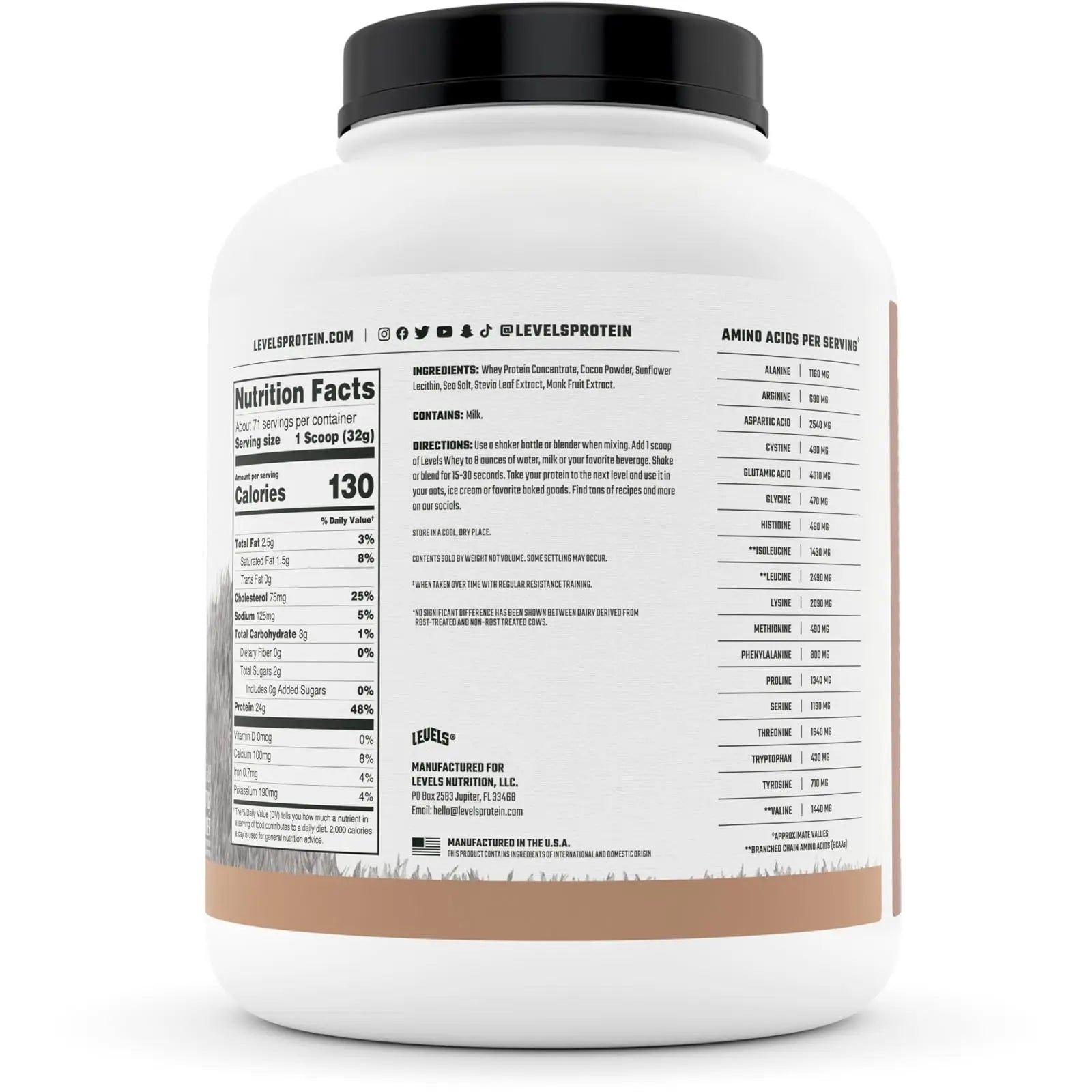 Levels Grass Fed 100% Whey Protein, No Hormones, Pure Chocolate, 5LB Levels Nutrition Au supplements