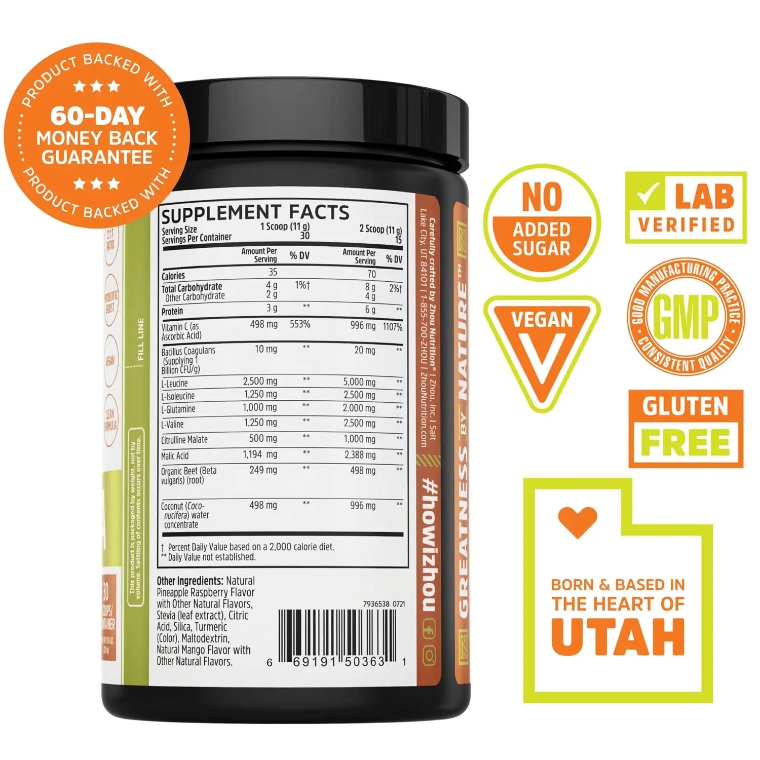 Zhou Nutrition Muscle BCAA Powder, Vegan Muscle Recovery, Natural, Clean Formula Zhou Nutrition Au supplements