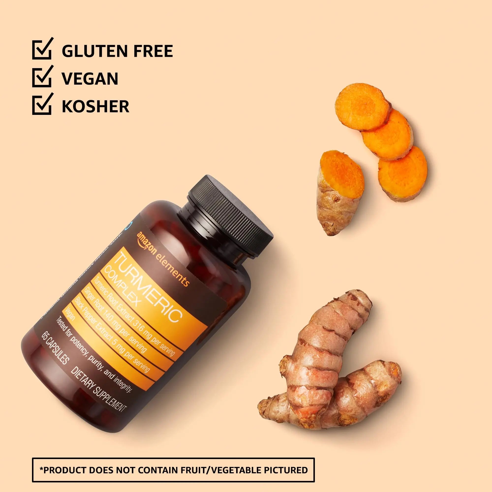 Amazon Elements Turmeric Complex, 316 mg Curcumin, 140 mg Ginger, 5 mg Black Amazon Elements Au supplements