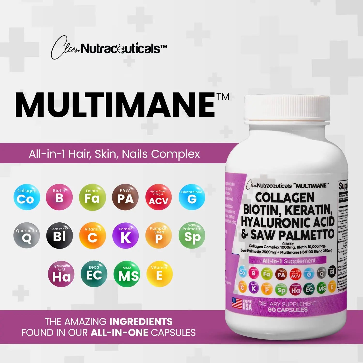 Collagen Pills 1000mg Biotin 10000mcg Keratin Saw Palmetto 2500mg 90 Ct Clean Nutraceuticals Au supplements