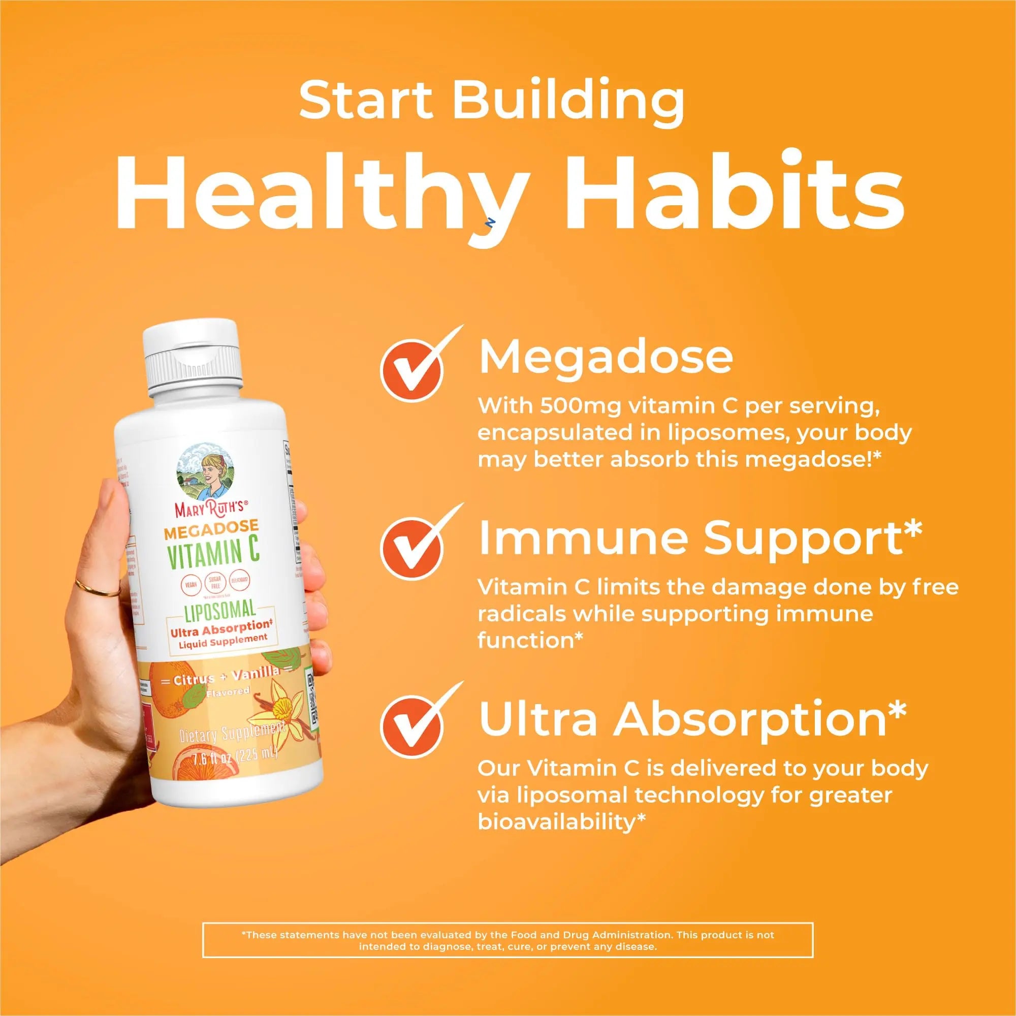 MaryRuth's Megadose Liquid Vitamin C Liposomal | 500 mg Per Serving | Ultra Absorption | Immunity | Antioxidant Support | Collagen Formation | Vegan | Gluten Free | Sugar Free | 7.6 Oz | 30 Servings MARYRUTH'S Au supplements
