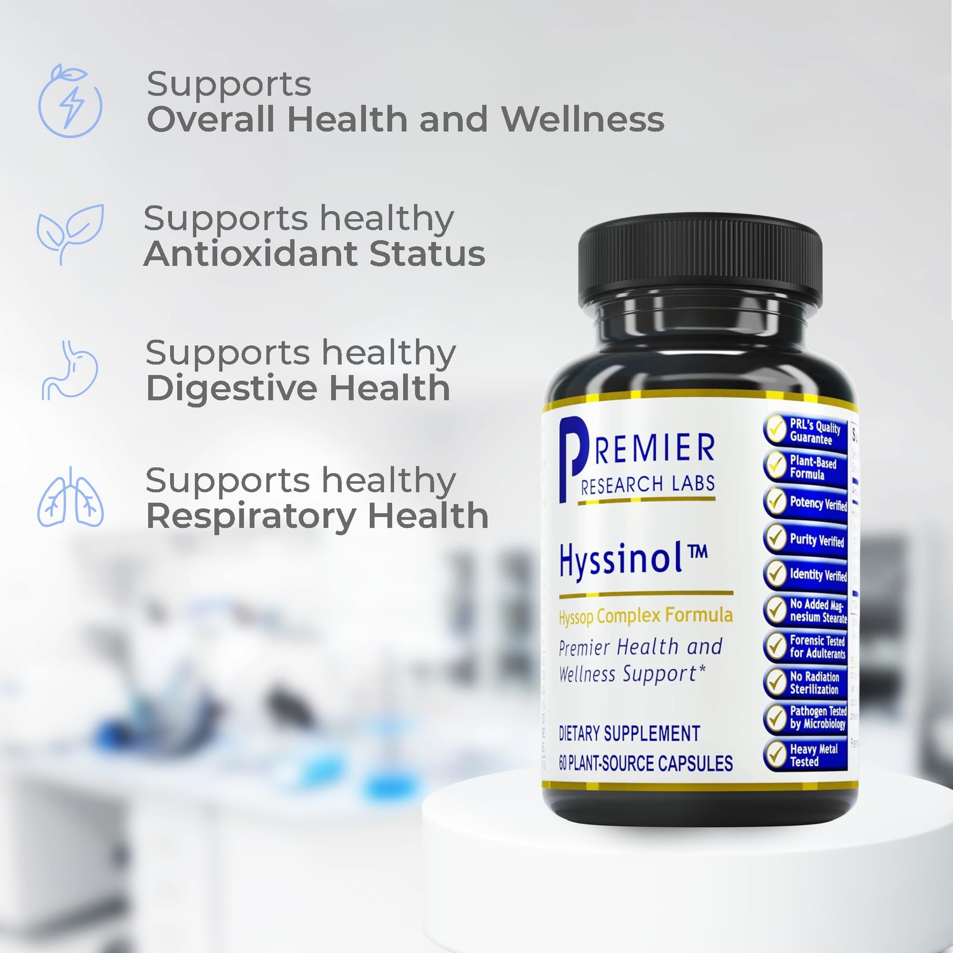 Premier Research Labs Hyssinol - Hyssop Herb, Hyssop Capsules, Wellness Pills with Organic Hyssop Dry Herb, Dietary Supplement with Green Tea, Antioxidant Support - 60 Vegetarian Capsules Premier Research Labs Au supplements