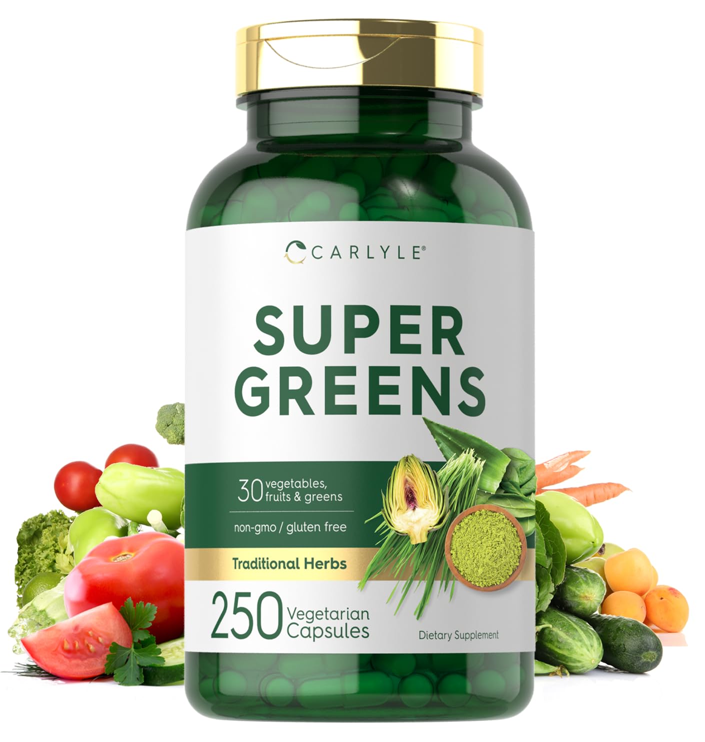 Carlyle Super Greens Capsules | 250 Count | Blend of 13 Vegetables and Greens Plus 17 Fruits | Non-GMO & Gluten Free Supplement Carlyle Au supplements