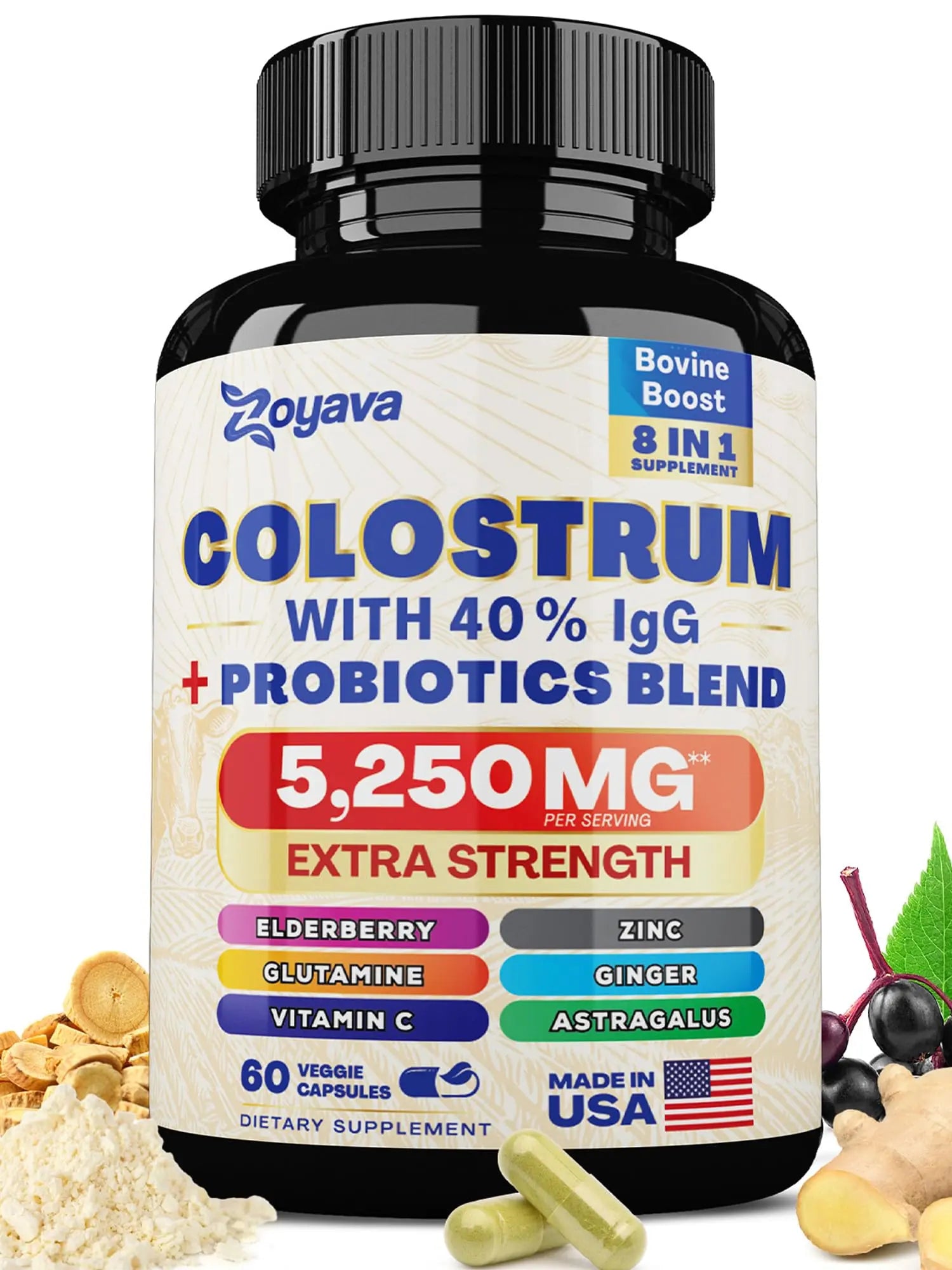 Bovine Colostrum Supplement Capsules 5250 MG, Grass Fed Cow Colostrum Zoyava Au supplements