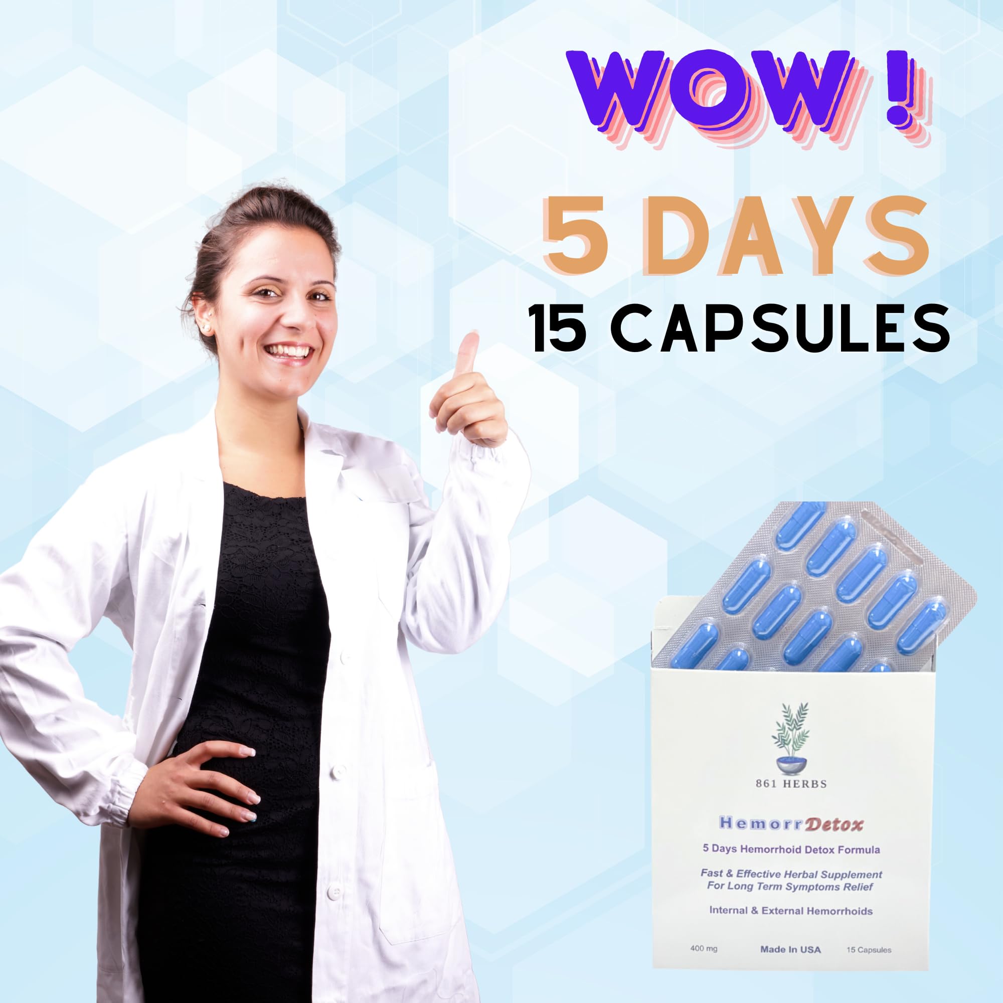 '-5-Day 15 Capsules, Fast & Long-Term Relief, Natual Herbs Formula Remedy, Address Root Causes of Hemorrhoids. 861 HERBS Au supplements