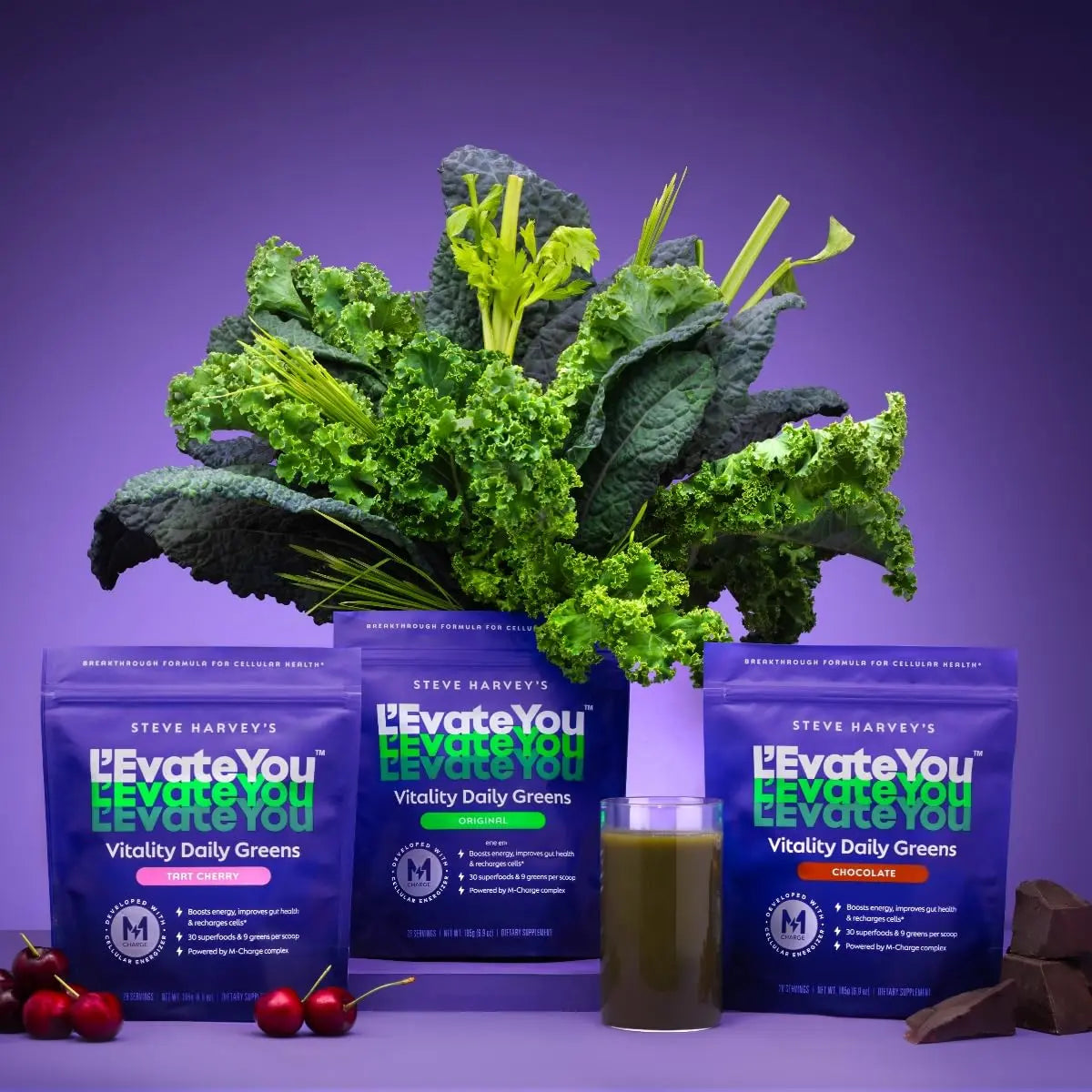 L'Evate You Vitality Daily Greens Powder (28 Servings) 30 Superfoods, 9 Greens - for a Cellular Energy Boost, Powered by M-Charge Complex for All Day Energy (Original) Steve Harvey's L'Evate You Au supplements