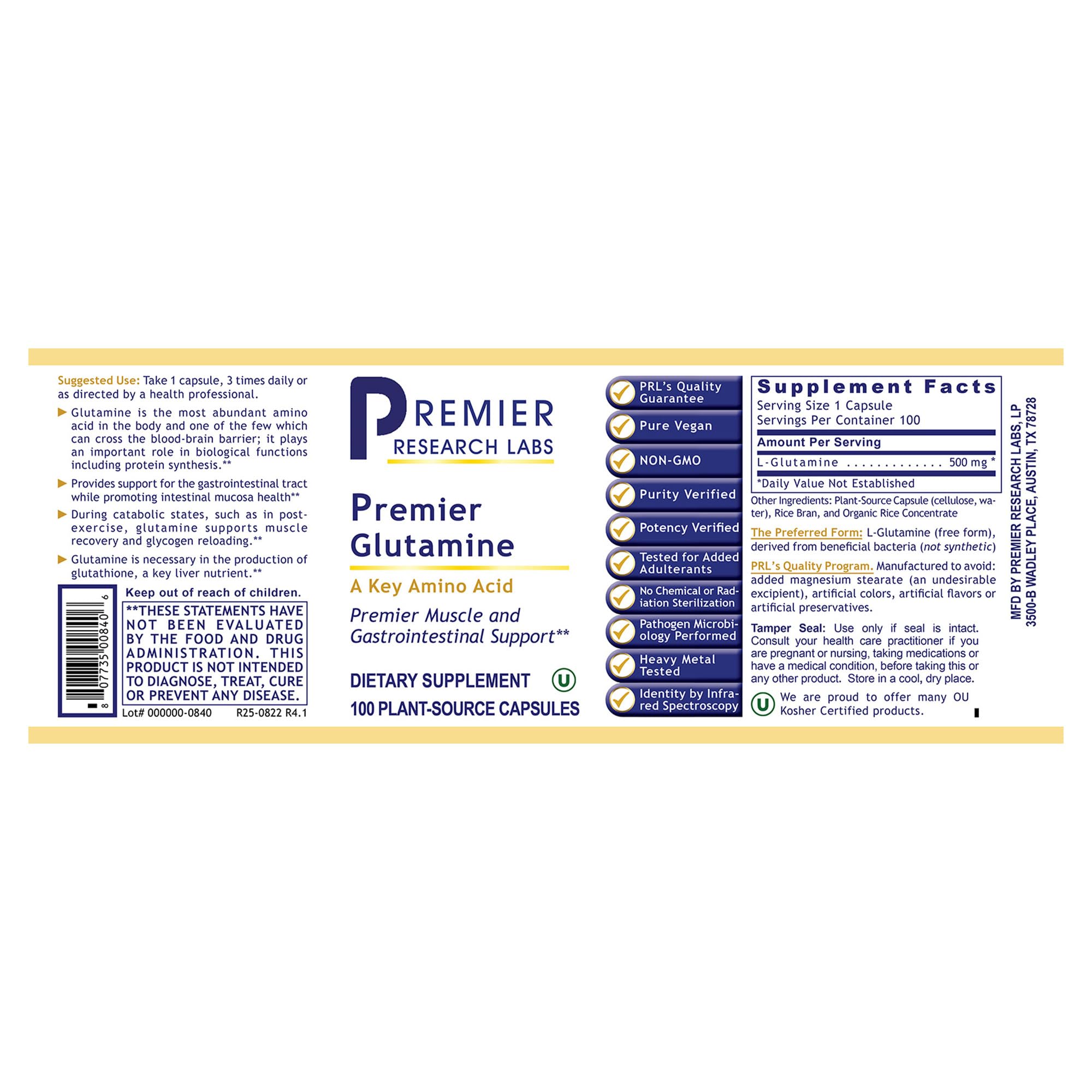 Premier Glutamine by Premier Research Labs --100 caps Premier Research Labs Au supplements