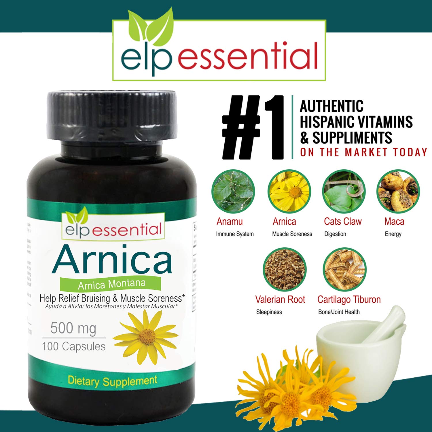ELP ESSENTIAL Arnica Montana Capsules 100 Capsules ELP ESSENTIAL Au supplements