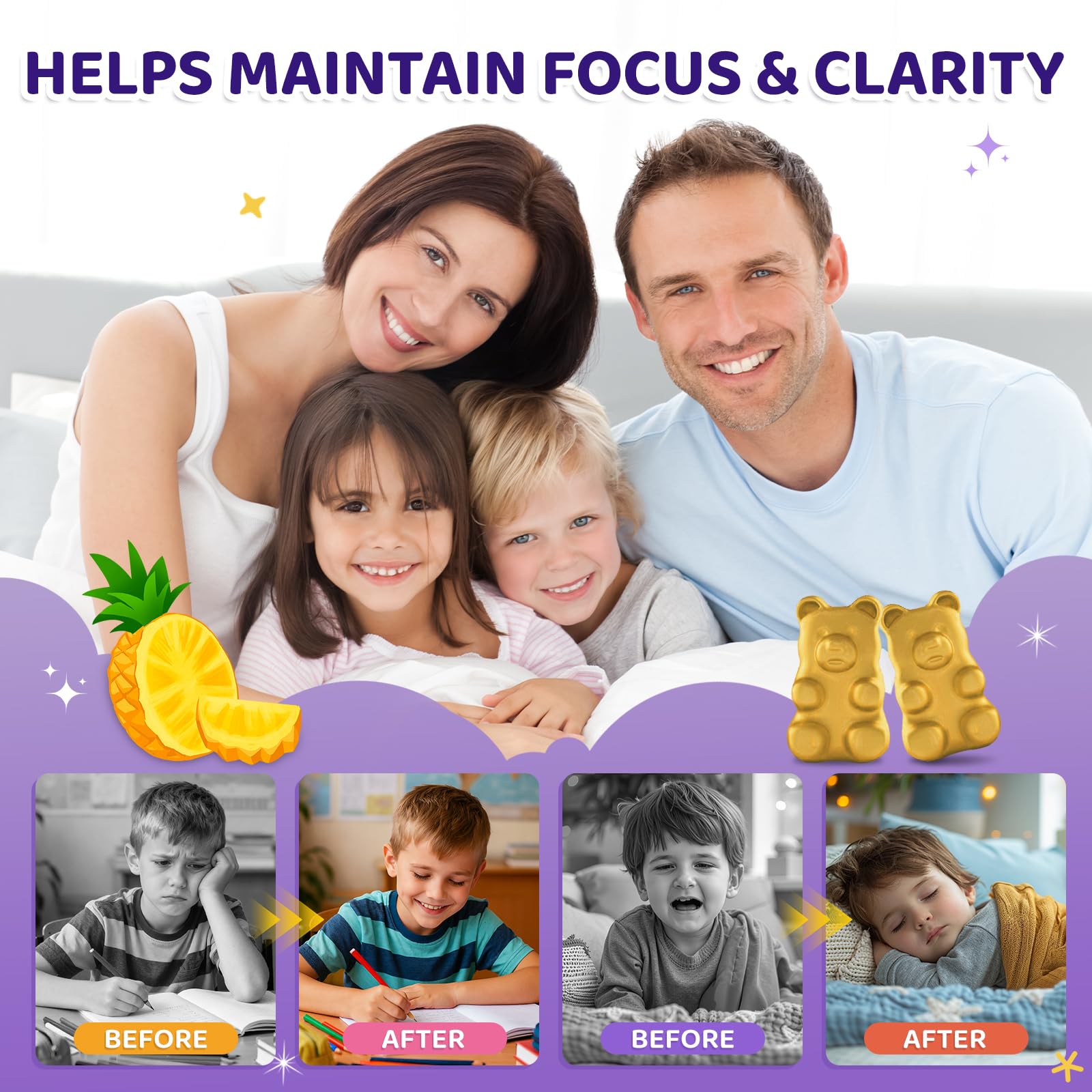 Saffron Gummies for Kids & Adults, 20-in-1 Saffron Supplements with 88.5mg Saffron Extract, B6, B12, C, D3, Magnesium for Calm, Focus, Nerve, Sugar Free, Vegan, Non-GMO - Pineapple Flavor, 60 Counts CFILIHTC Au supplements