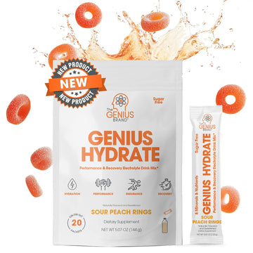 The Genius Brand Genius Hydrate - Electrolyte Supplement for Daily Hydration - Coconut Water - Sugar-Free - 8 Essential Minerals & Nutrients - Non-GMO - Sour Peach Rings - 20 Servings The Genius Brand Au supplements