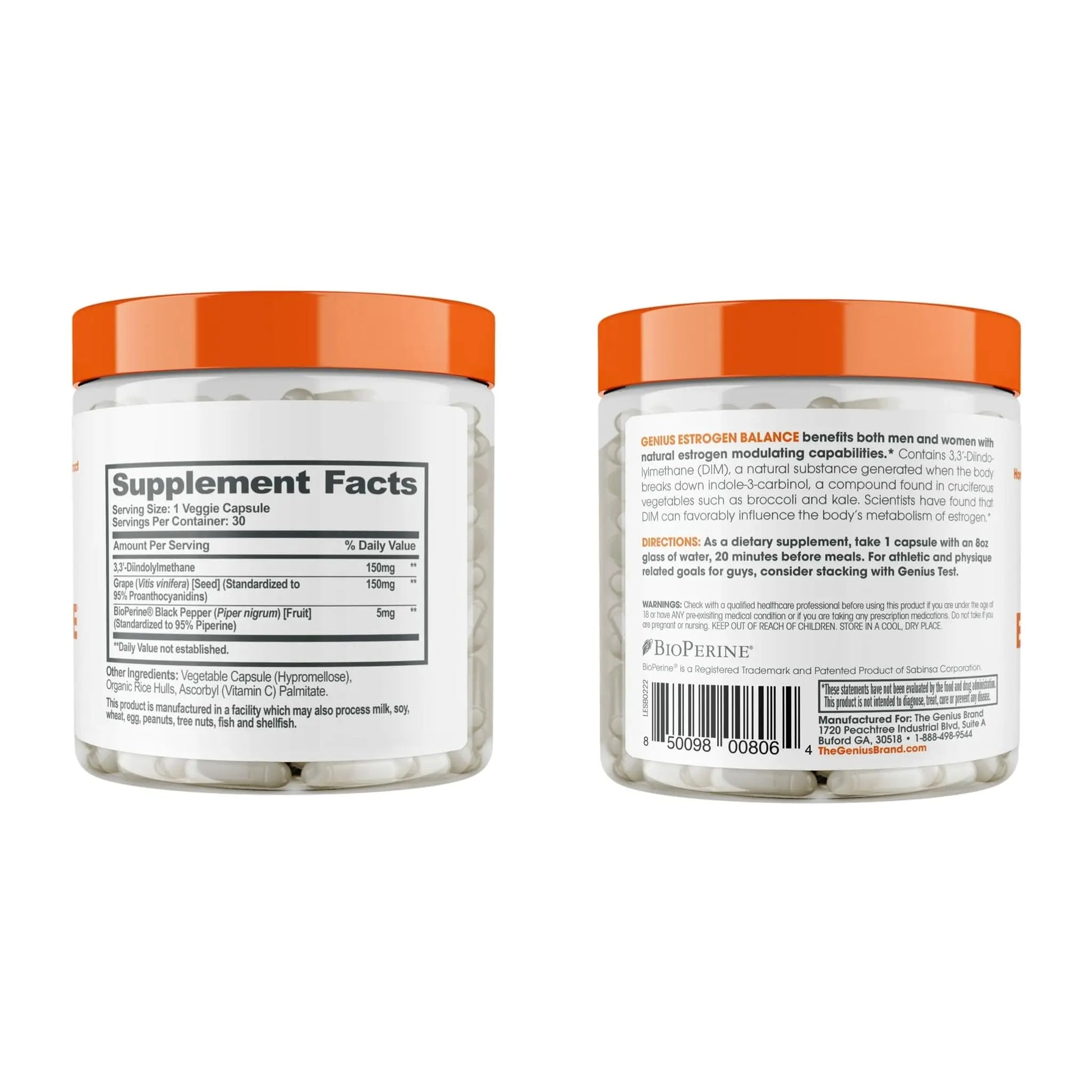 Genius Estrogen Balance, Dim Supplement - Blocker for Men & Women - Hormones, Hormonal Acne & Menopause - Aromatase Inhibitor with Grape Seed Extract & BioPerine - 30 Capsules The Genius Brand Au supplements