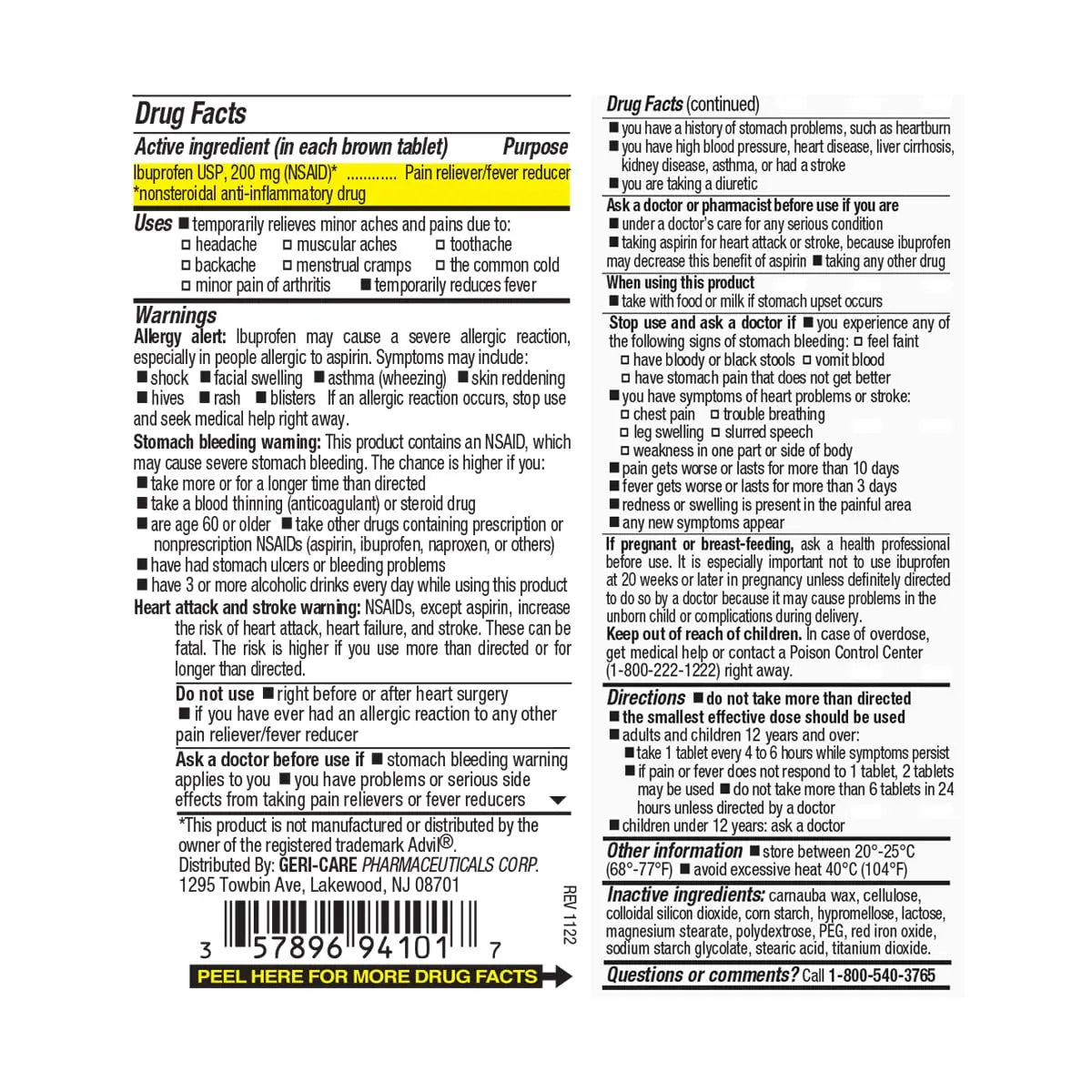 Geri Care IBUPROFEN Pain Relief Tablets (100 Count) GeriCare Au supplements