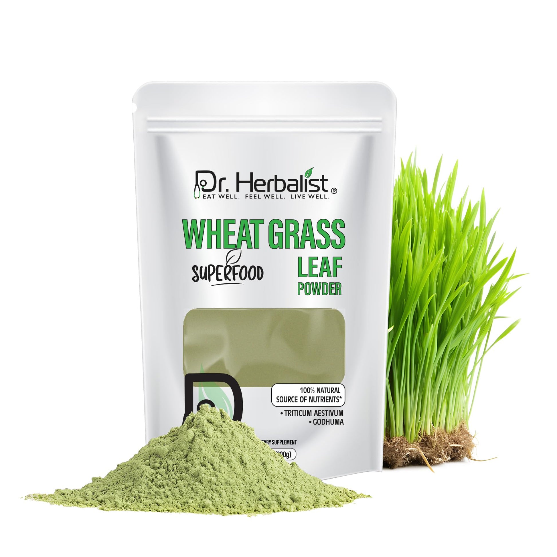 Dr. HERBALIST Wheatgrass Powder 200g - Pure Triticum Aestivum with Chlorophyll Iron & Vitamins A C E | Supports Daily Greens Detox & Nutrient Density* | Halal Dr. HERBALIST Au supplements