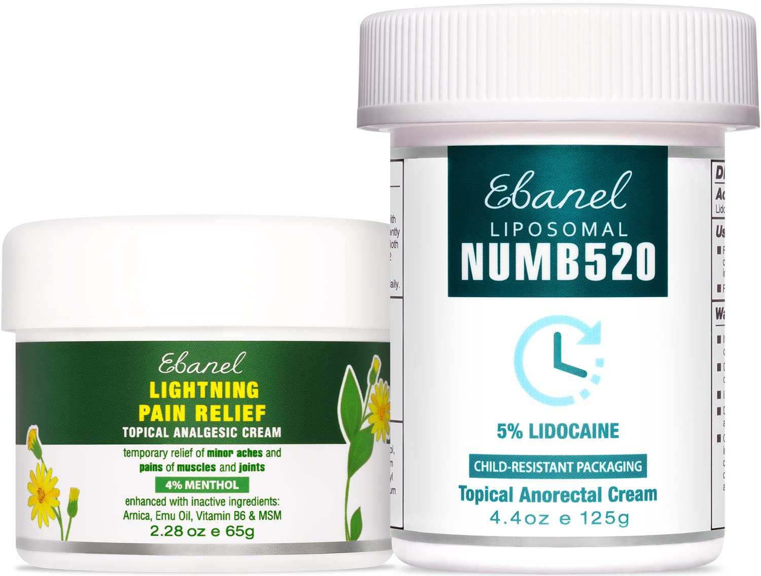 Ebanel Bundle of Pain Relief Cream Arnica Menthol 2 Oz, and Topical Numbing Cream 4 Oz Ebanel Au supplements