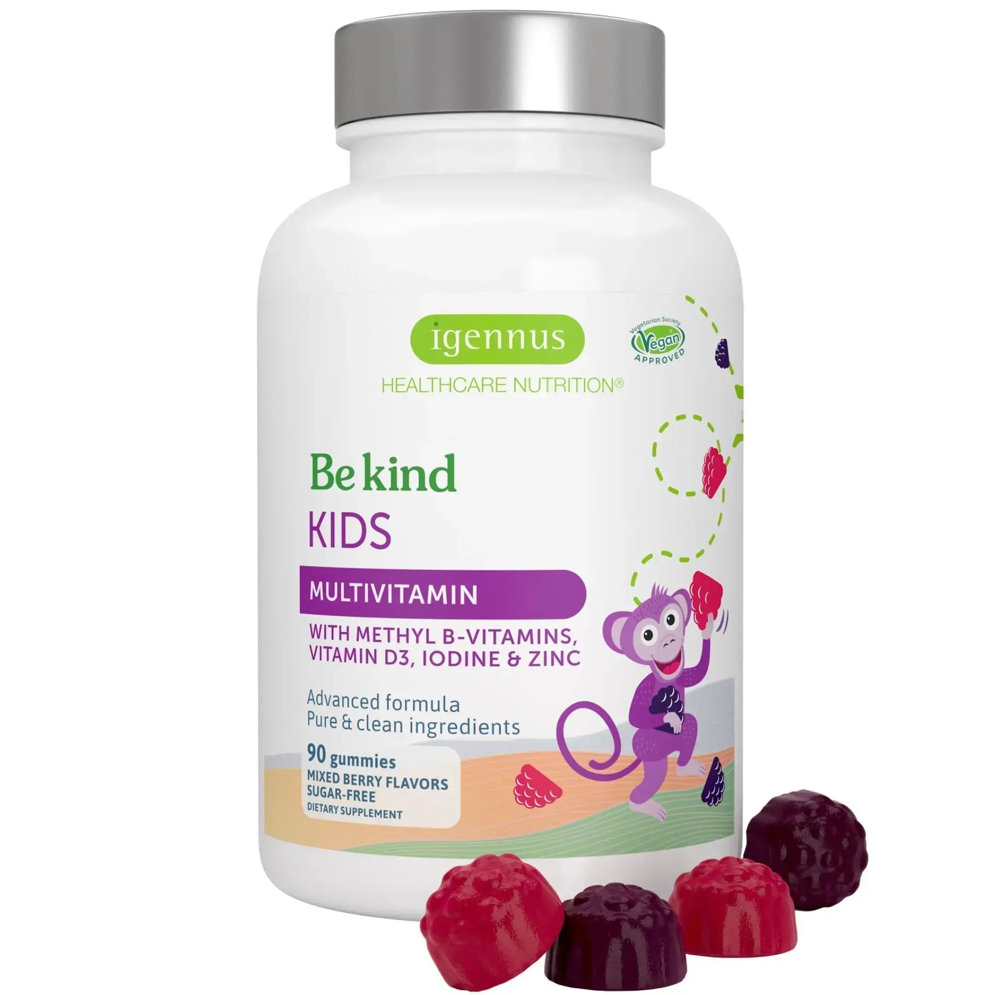 Igennus Methylated Kids Multivitamin Gummy, MTHFR, No Artificial Sweeteners or Flavors, Sugar Free, Age 4+, 90 Natural Berry Flavor Gummies Igennus Healthcare Nutrition Au supplements