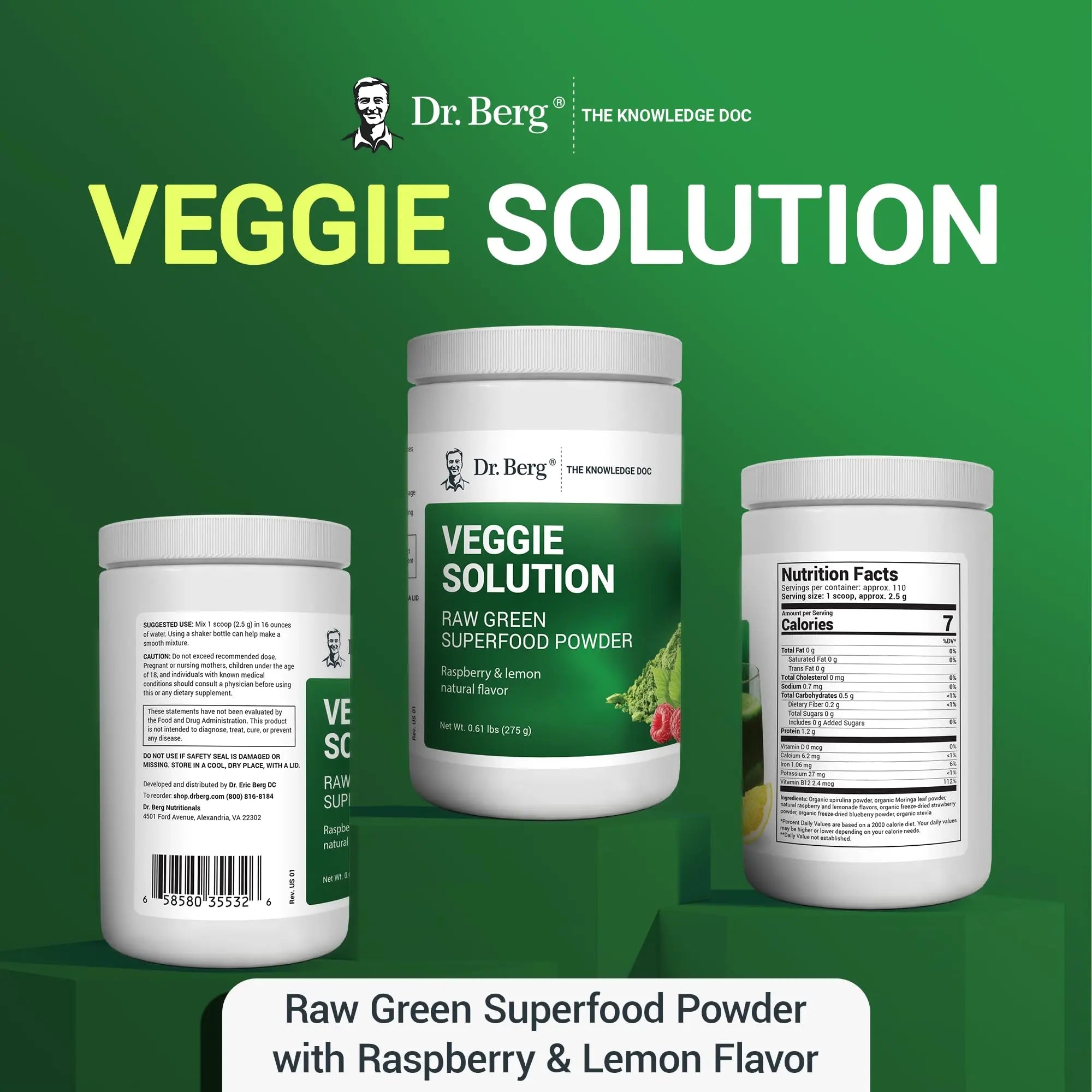 Dr. Berg's (Veggie Solution) Organic Super Greens Powder w/Spirulina - Raw Green Dr. Berg Nutritionals Au supplements