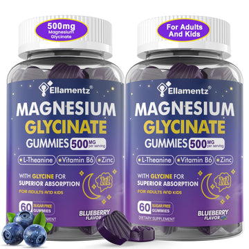 Magnesium Glycinate Gummies 500mg/250mg for Adults Kids Teens, Sugar Free Magnesium Calm Sleep Aid, Kids Sleep Gummies with L-Theanine Glycine B6 for Sleep, Calm, Muscle,Relax Brain,No Melatonin,2Pack ELLAMENTZ Au supplements