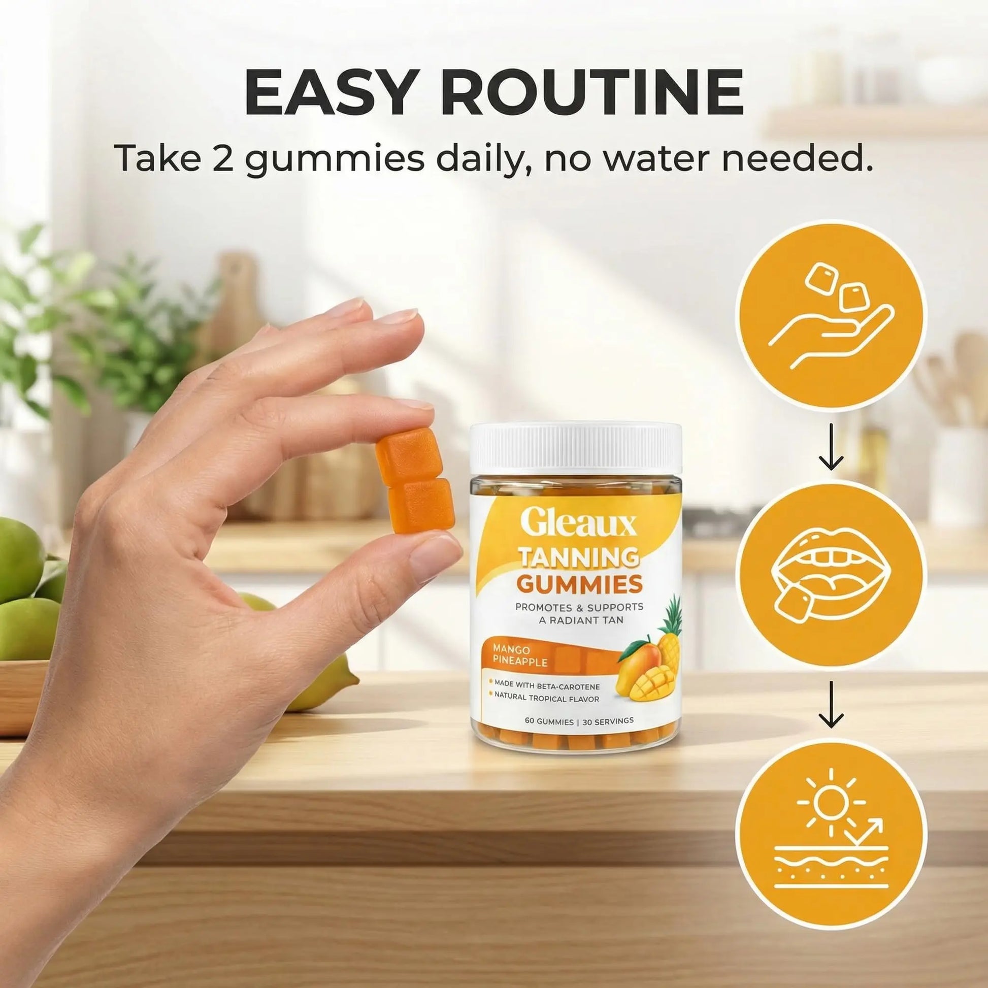 DXWXH Gleaux Tanning Gummies, Tanning Gummies for Women, Sunless Radiance Support with Beta Carotene, Astaxanthin & Lycopene, for Skin Health & Complexion Support, Mango Pineapple Flavor, 60 Gummies DXWXH Au supplements