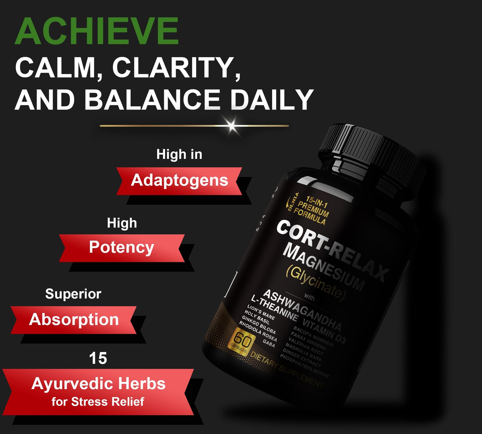 Super Calm Cortisol Supplements for Women & Men with Magnesium Glycinate, Ashwagandha, L-Theanine, Phosphatidylserine, Ginkgo & Lions Mane for Calm, Focus, Mental Clarity, Relaxation, Sleep, Energy DLNIA Au supplements
