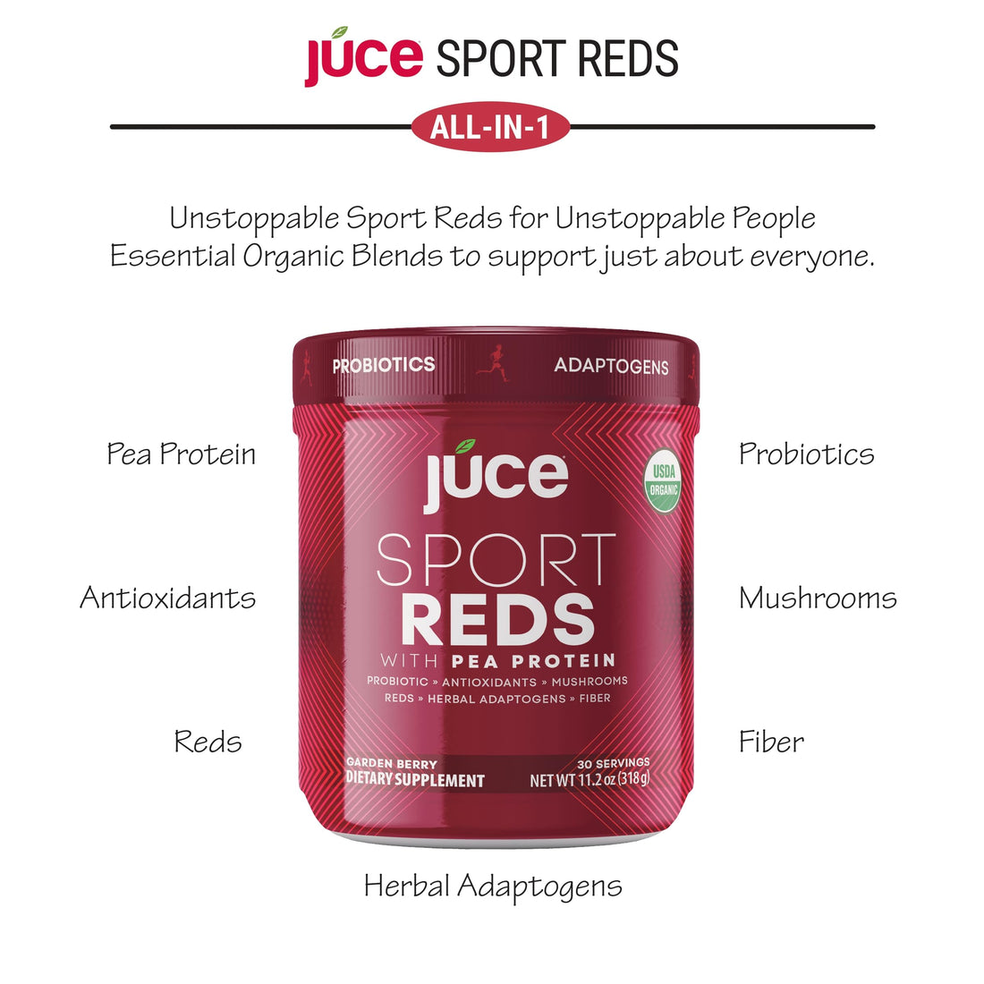 Terra Kai Organics Juce SR7 Sport Reds Organic Fruit & Veggies w/Pea Protein | 43 Superfoods, Antioxidants, Mushrooms, Beets, Herbal Adaptogens, Probiotic, Fiber, Garden Berry Flavor (30 Servings) Terra Kai Organics Au supplements