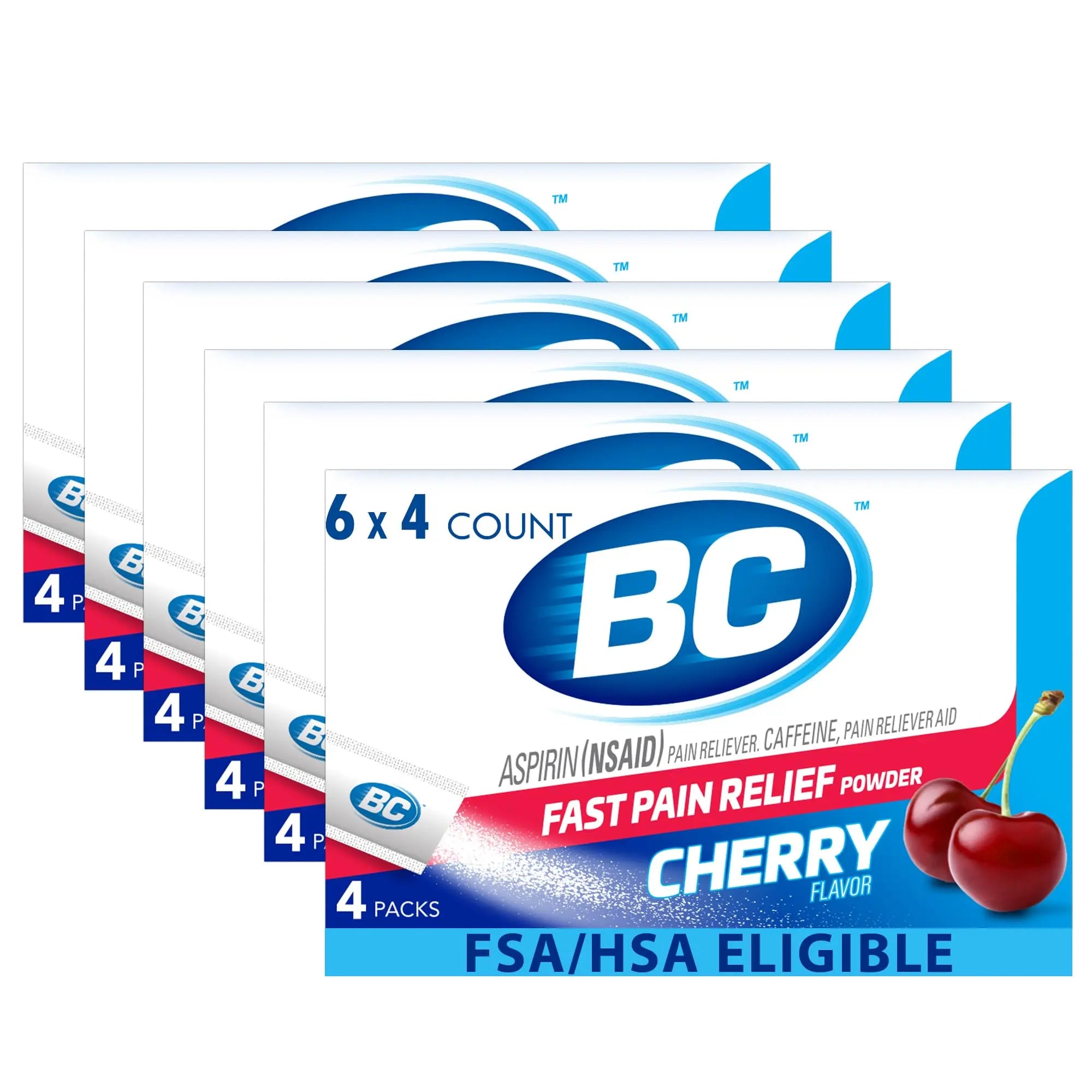 BC Headache Relief Powder, Dual-Action Formula with Aspirin & Caffeine Eases Aches & Pains, Cherry Flavor, 4 Count, Pack of 6 BC Au supplements