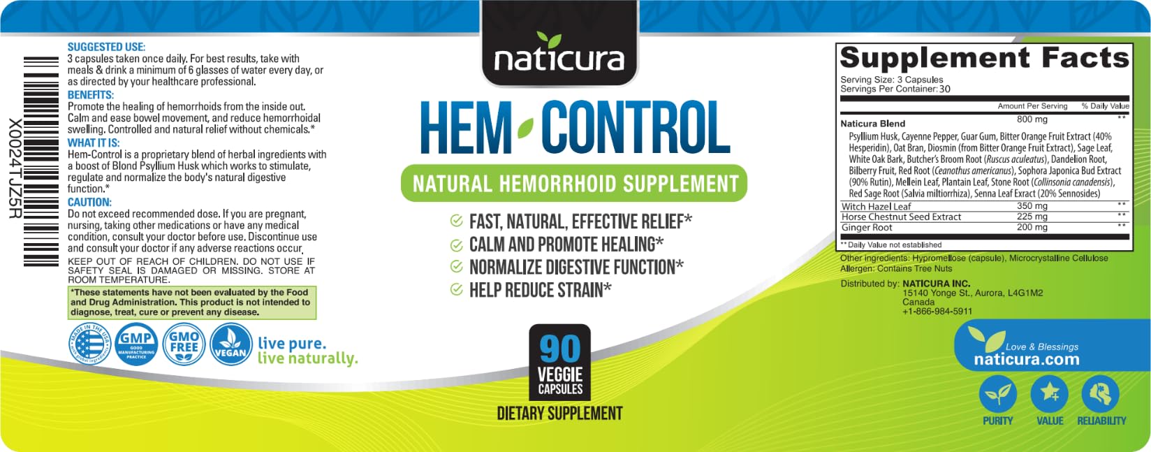 Naticura Bundle - Hem-Control Vegan Digestive Support Supplement (180 Count) and Alleviate Natural Hemorrhoid Relief Cream for Burning, Itching and Swelling (1.7 oz) Plus 2 Travel-Size Tubes Naticura Au supplements