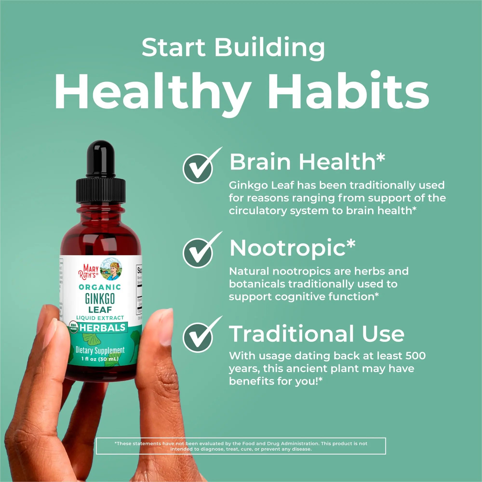 MaryRuth Organics Ginkgo Leaf Liquid Drops | Herbal Supplement | Nootropic | Circulatory System & Nervous System Health | USDA Organic | Non-GMO | Vegan | 60 Servings MARYRUTH'S Au supplements