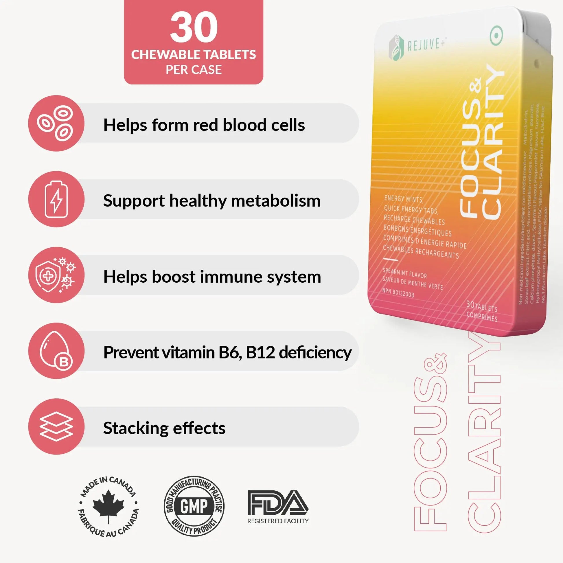 REJUVE+ Focus & Clarity Nootropic Supplement – Brian Boost | L-Theanine, Caffeine, Lion’s Mane, Magnesium, Vitamin B6 & B12 | Brain Support, Memory, Focus & Energy | Mint Flavor (30 Chewables) (1) REJUVE+ Au supplements