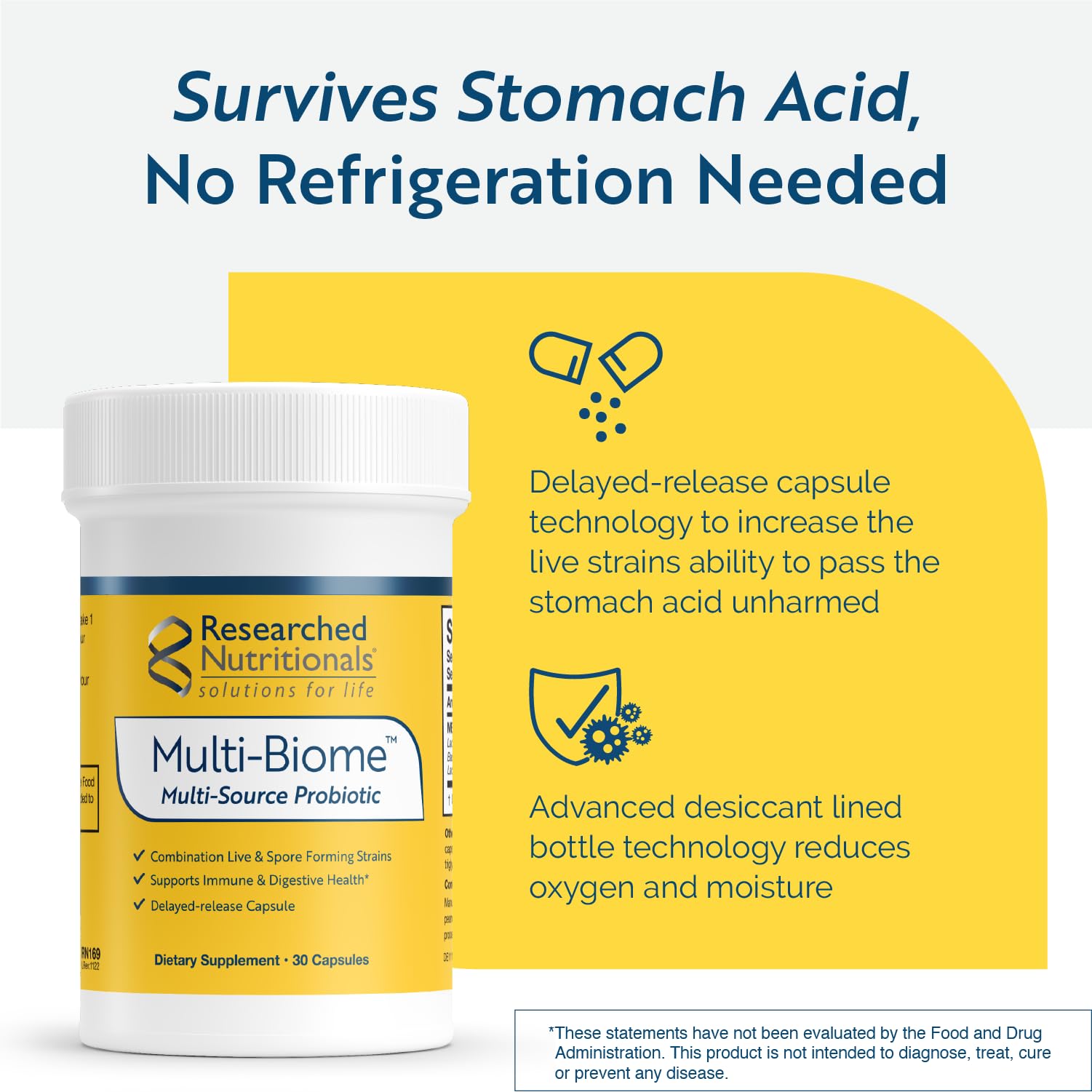 Researched Nutritionals Multi-Biome - Dual-Action Probiotics for Women & Men - Spore + Live Strain Formula with Delayed-Release Capsules for Gut Health, Histamine & Immune Support (30 ct) Researched Nutritionals Au supplements