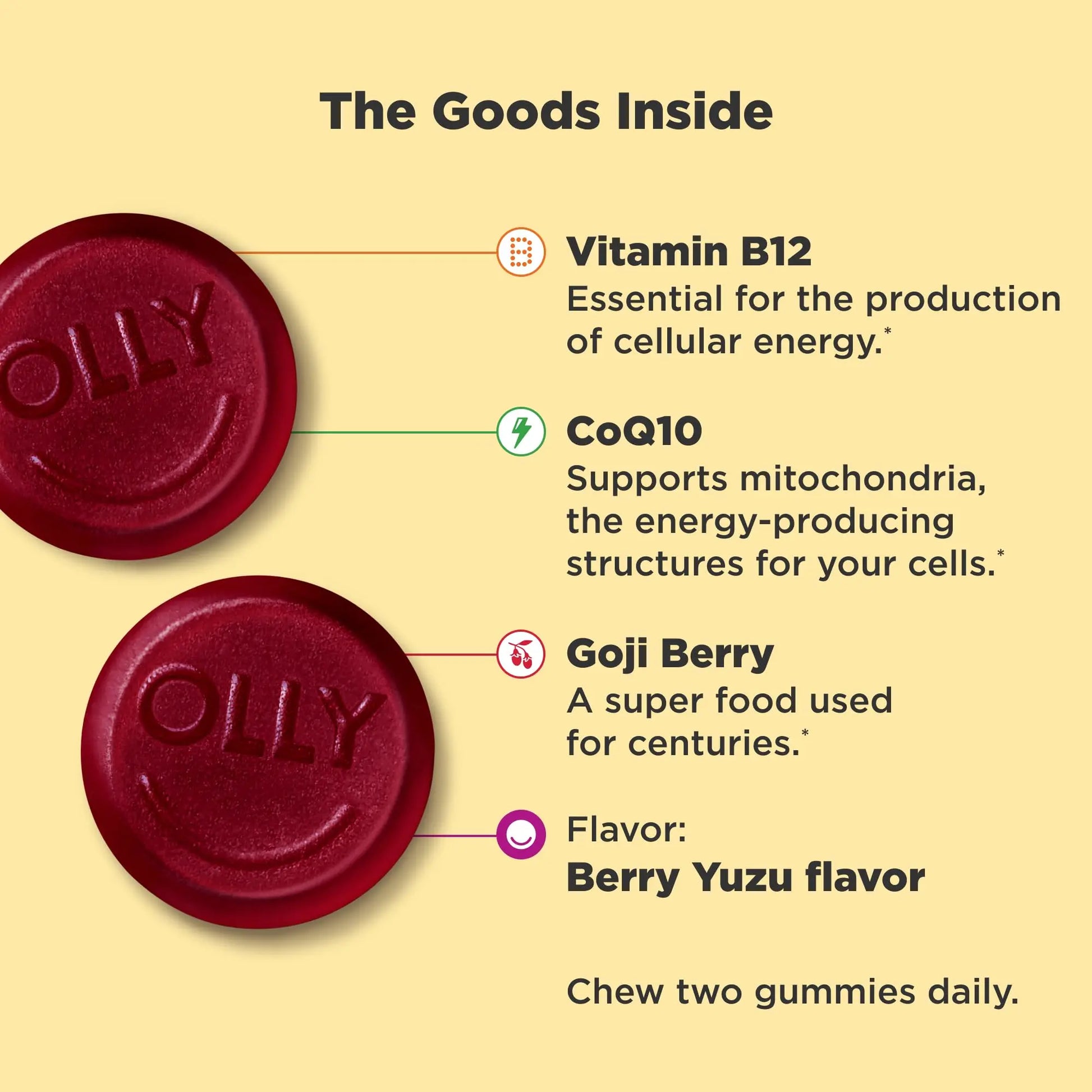 OLLY Extra Strength Daily Energy Gummy, Caffeine Free, 1000mcg Vitamin B12, CoQ10, Goji Berry, Adult Chewable Supplement OLLY Au supplements