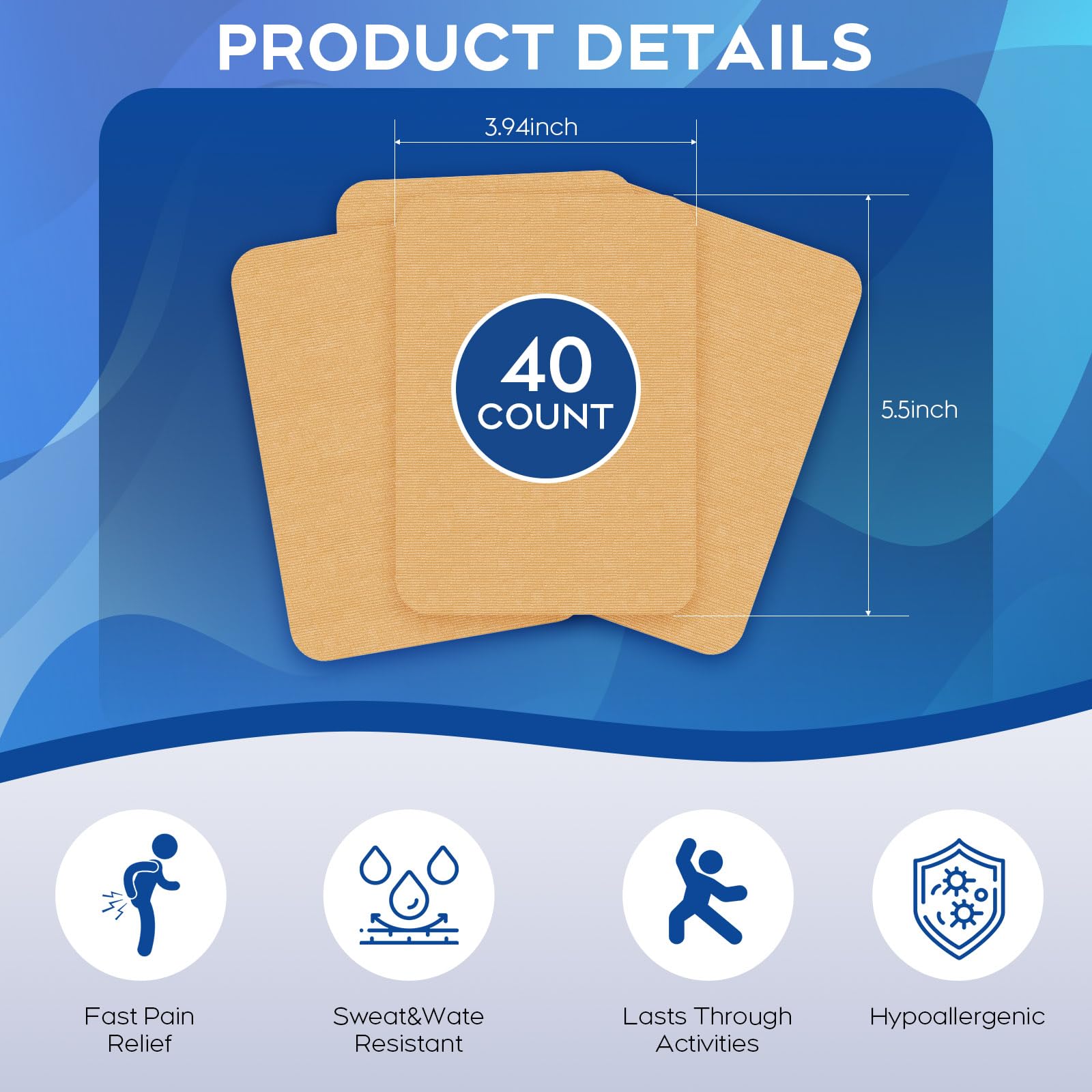 Uposiut Lidocaine Patches, Maximum Strength Lidocaine Patches (40 Patches), for Muscle Pain Relief in The Back, Shoulders, Neck, Knees, and Anks, 12 Hour Pain Relief-G002 Uposiut Au supplements