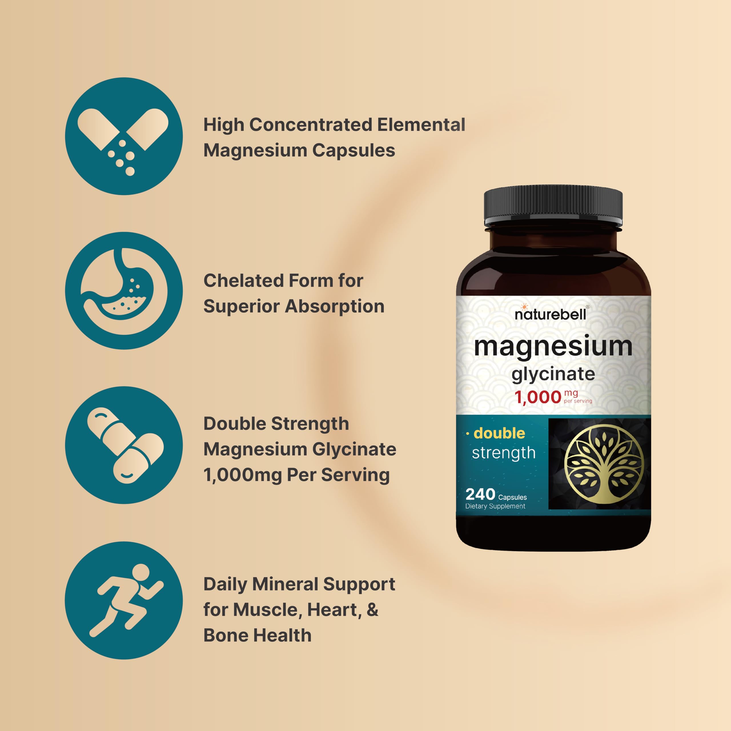 NatureBell Magnesium Glycinate Supplement 1,000mg | 500mg Per Capsule, 240 Pills NatureBell Au supplements