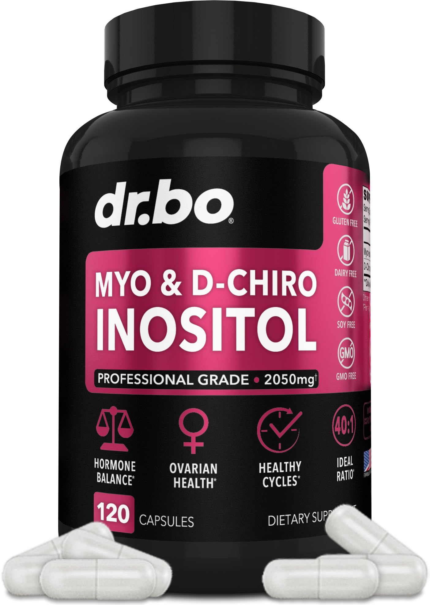 Myo-Inositol & D-Chiro Inositol Supplement Capsules - 40:1 Ratio Hormone Balance DR. BO Au supplements