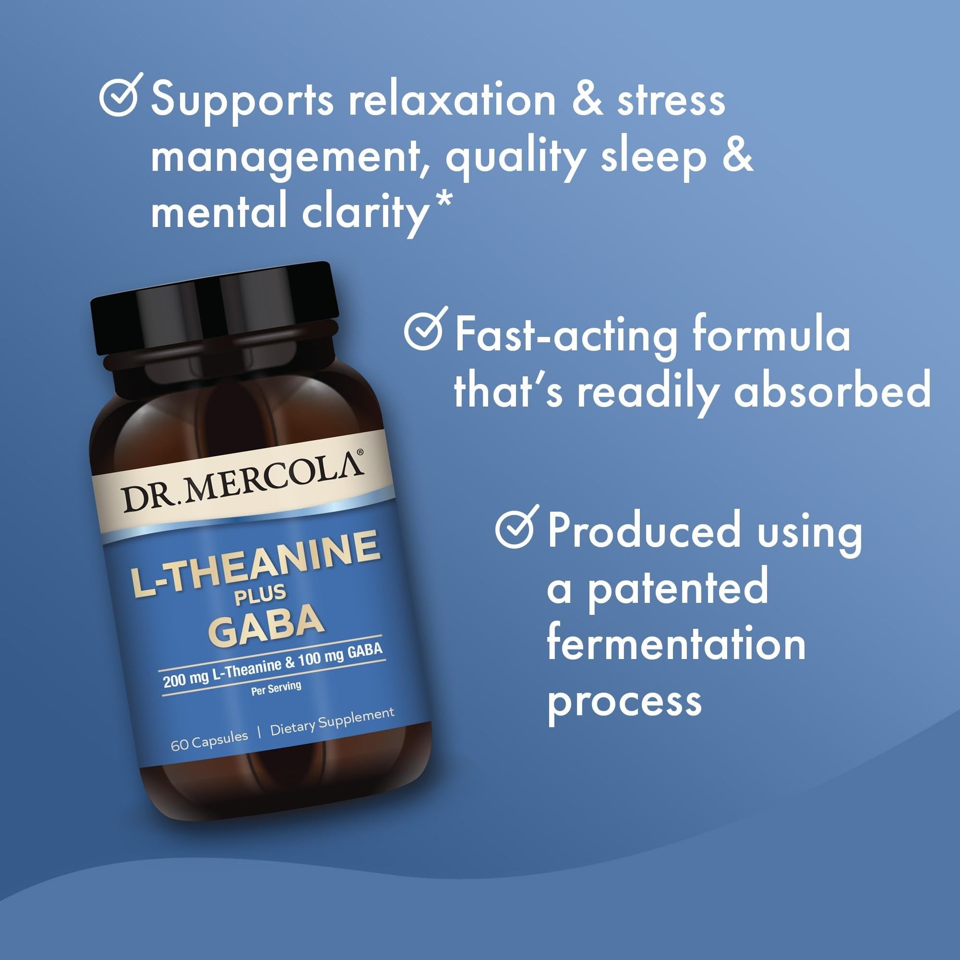 Dr. Mercola L-Theanine Plus GABA - Supports Relaxation - Focus & Cognitive Function - Stress Support Supplement - 200 mg L-Theanine - 100 mg GABA - 60 Capsules Dr. Mercola Au supplements