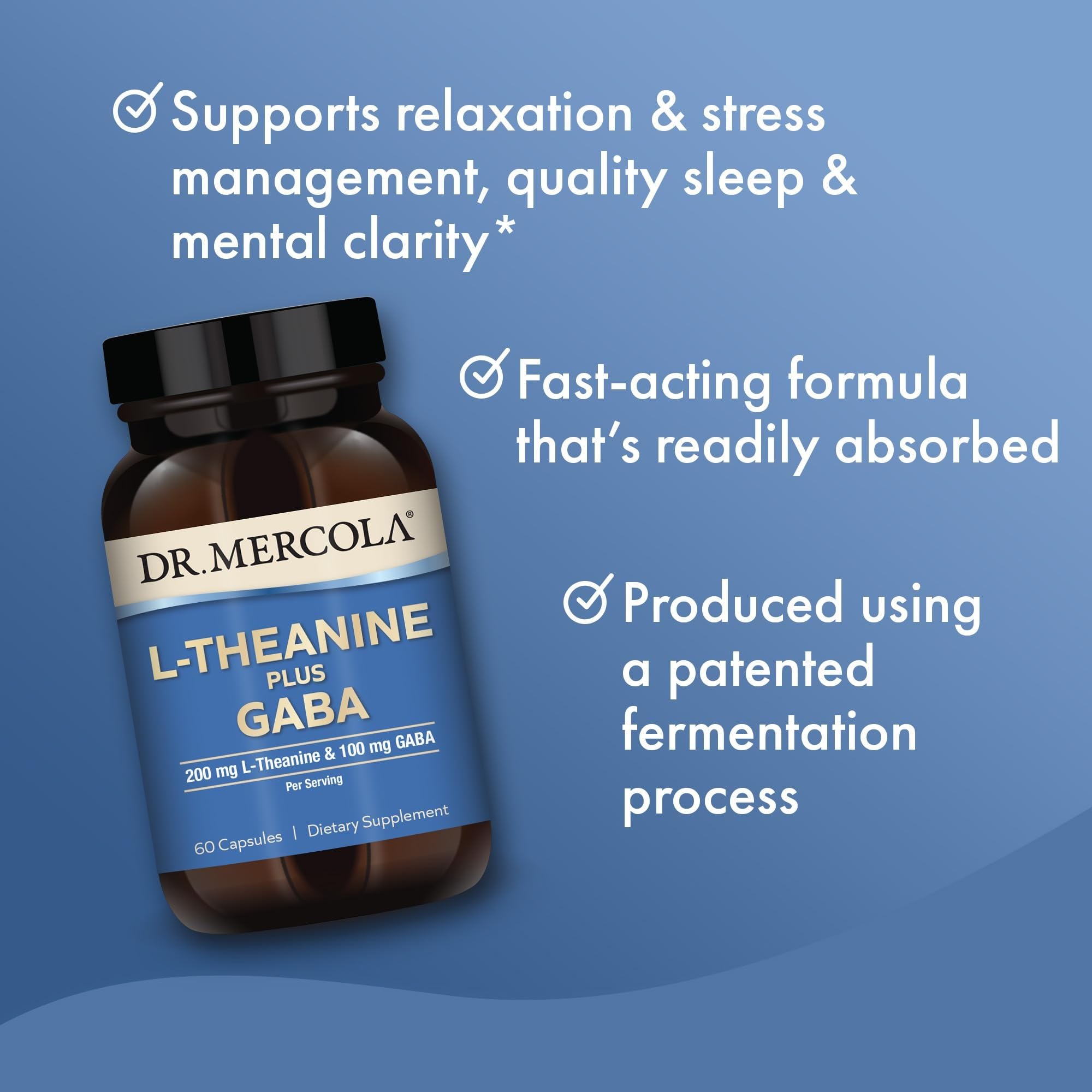 Dr. Mercola L-Theanine Plus GABA - Supports Relaxation - Focus & Cognitive Function - Stress Support Supplement - 200 mg L-Theanine - 100 mg GABA - 60 Capsules Dr. Mercola Au supplements