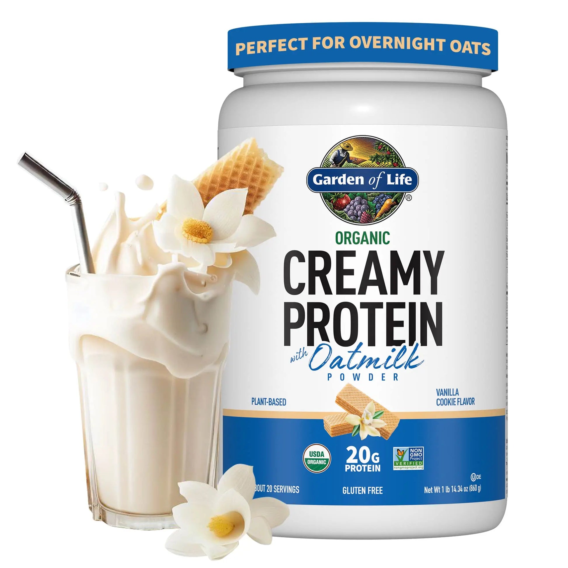 Garden of Life Creamy Vanilla Cookie Protein Powder + Oatmilk 20g Organic Vegan Plant Garden of Life Au supplements