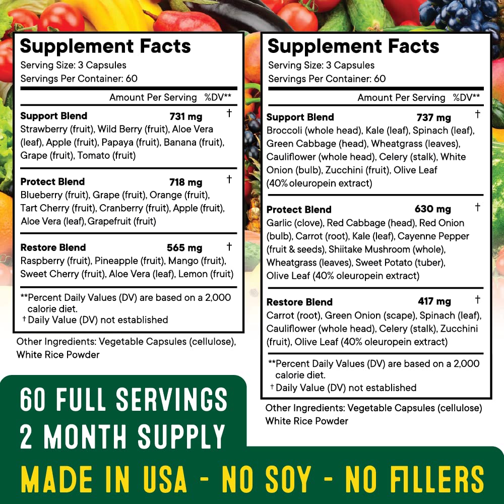 Superfood Fruit and Veggie Supplement - Fruit and Veggie Capsules 100% Whole Super Fruits and Super Vegetables Supplements & Vitamins, with Beta Carotene (720 Count (Pack of 4)) Superfood MD Au supplements