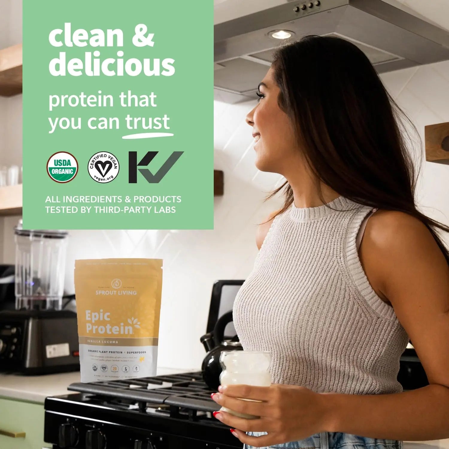 Sprout Living Epic Protein, Plant Based Protein & Superfoods Powder, Vanilla Lucuma Powder | 20 Grams Organic Protein Powder, Vegan, Non Dairy, Non-GMO, Gluten Free, Low Sugar (1 Pound, 12 Servings) Sprout Living Au supplements