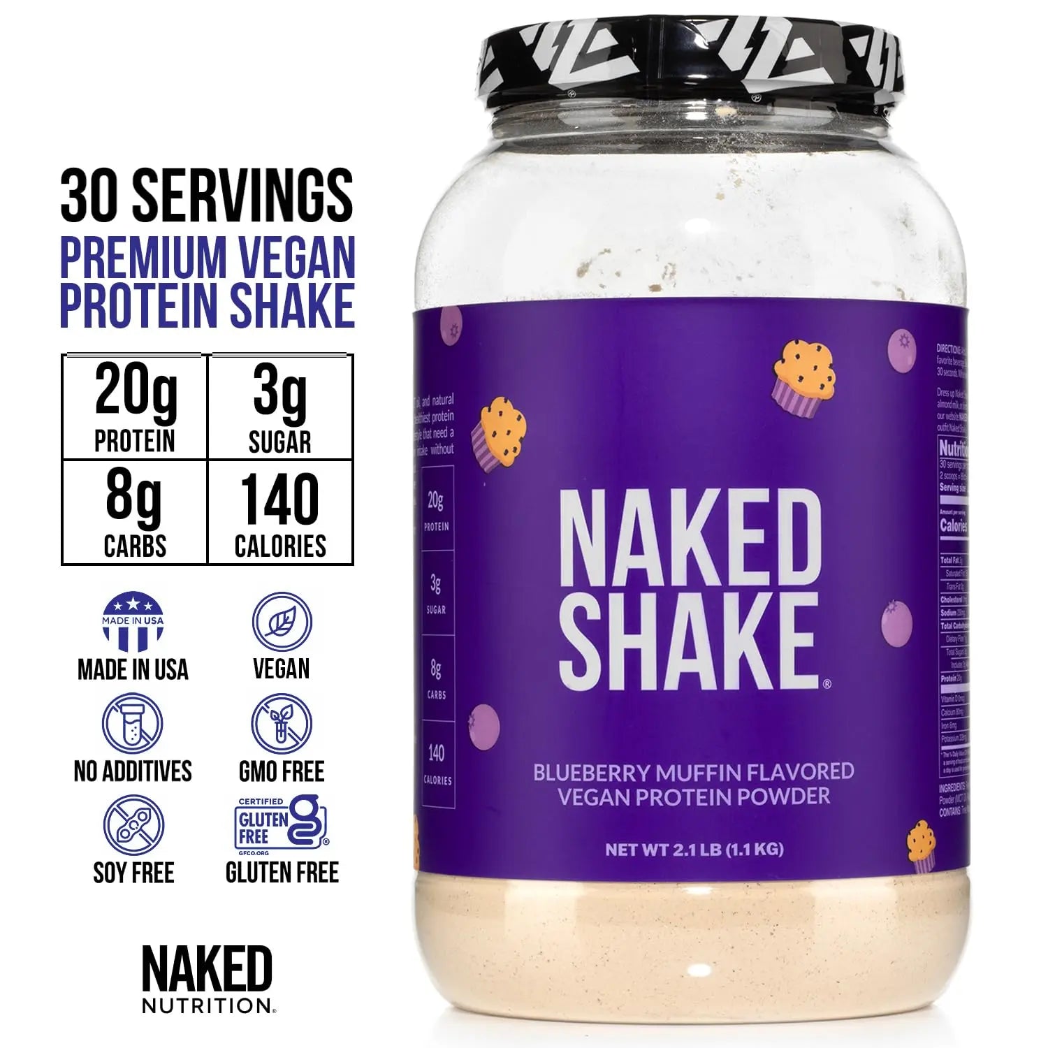 Naked Shake - Blueberry Muffin Protein Powder - Flavored Plant Based Protein Naked Nutrition Au supplements