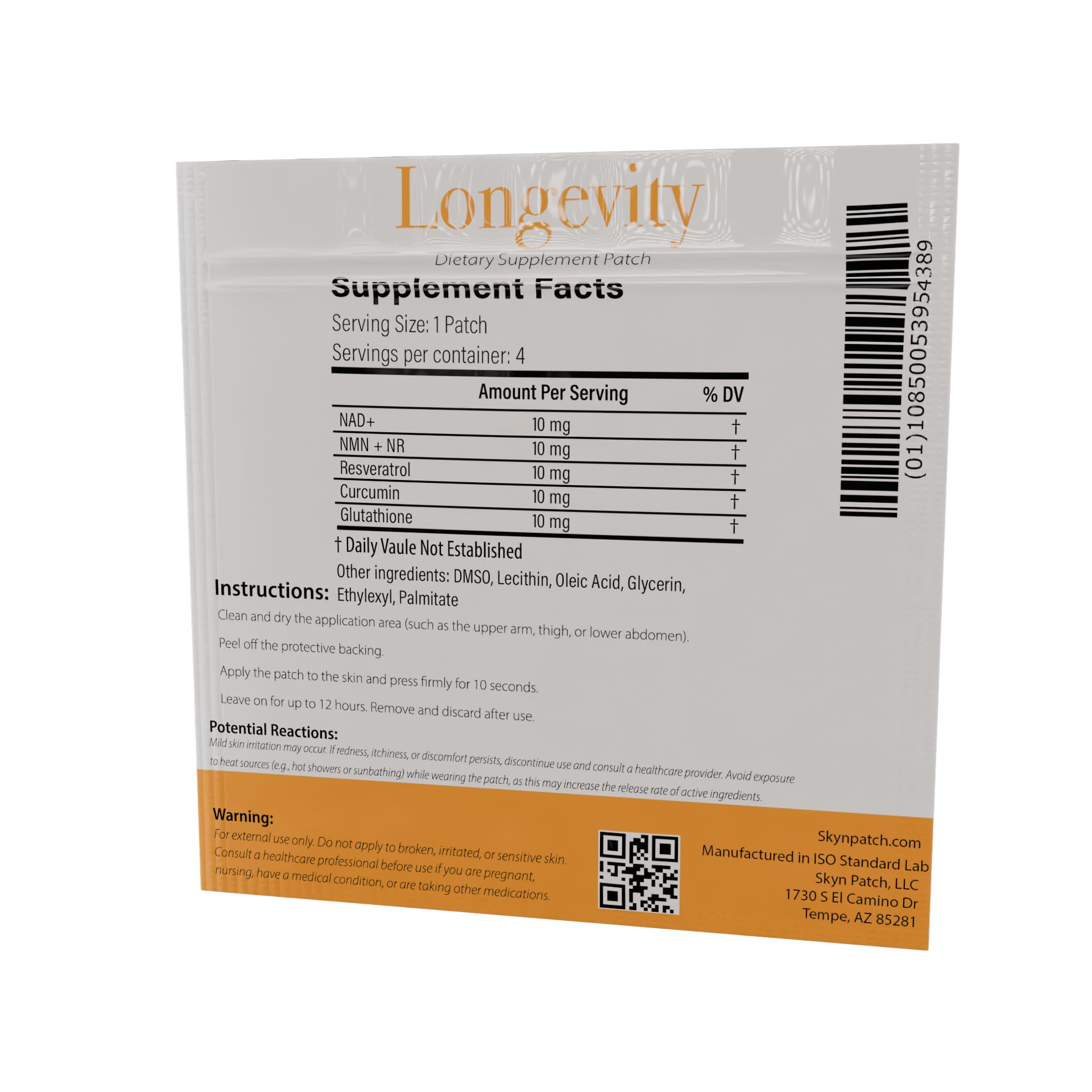 SkynPatch Longevity Transdermal Wellness Patch – NAD+, Resveratrol, Curcumin & Glutathione | Cellular Wellness + Antioxidant Support | 4 Patch Pack Skyn Patch Au supplements