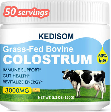 KEDISOM Grass-Fed Bovine Colostrum Supplement Powder - 60% High IgG 3000 mg for Gut Health, Immune Support - Easy to Mix Natural Liposomal Colostrum Superfood, Unflavored, 50 Servings KEDISOM Au supplements