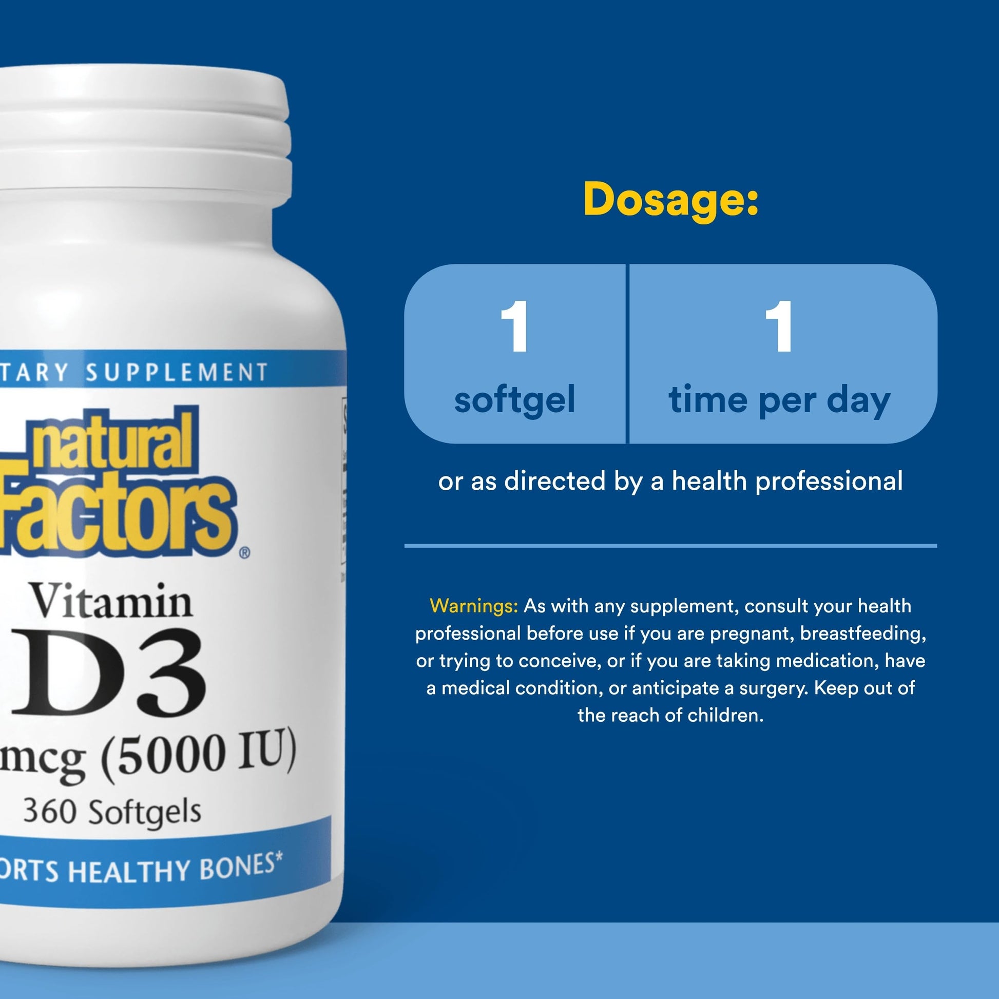 Natural Factors, Vitamin D3 5000 IU (125 mcg), Supports Strong Bones, Muscles and Immune Function, 360 Softgels Natural Factors Au supplements