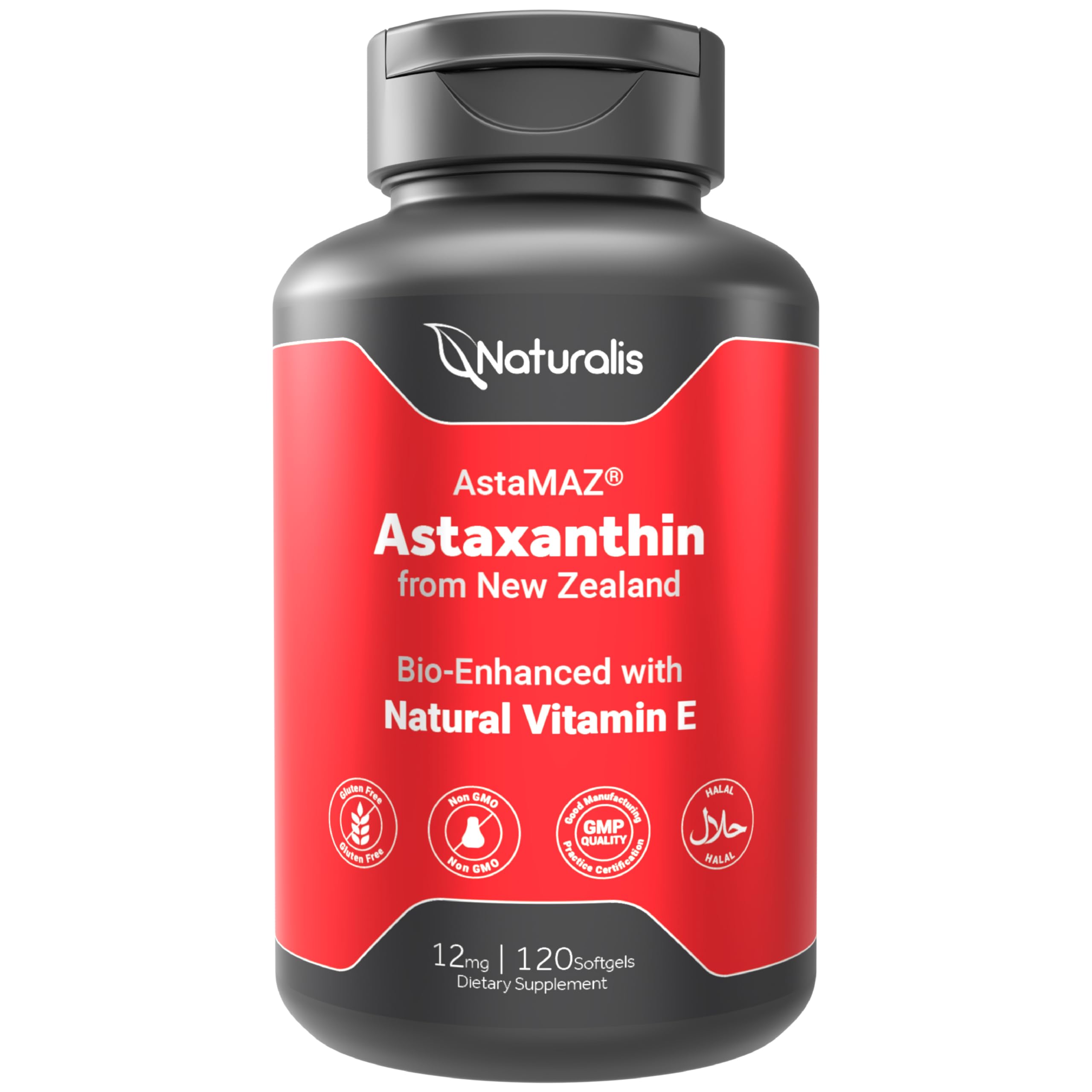 Naturalis New Zealand Astaxanthin (12mg) | Enhanced with Natural Vitamin E | Non-GMO, Soy & Gluten Free | 120 Softgels (4 Month Supply) Naturalis Au supplements