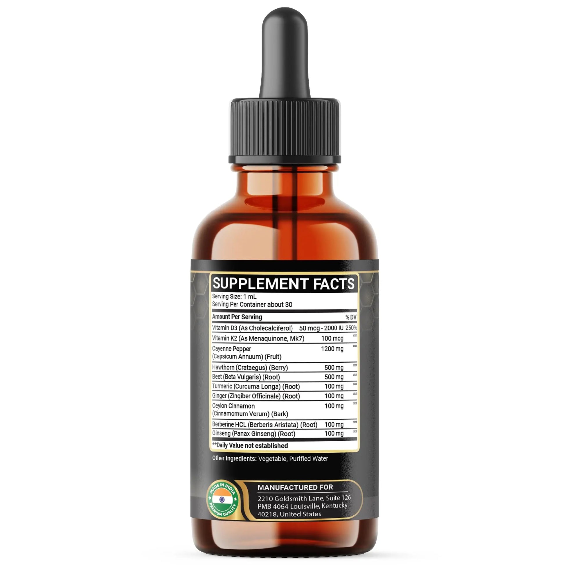 Penhoment 2 Packs - 2700 mg 10in1 Cayenne Pepper Liquid Drops with Hawthorn Berry, Vitamin D3 K2, Beet Root, Ginger Turmeric, Ginger, Ceylon Cinnamon, Berberine, and Ginseng - 2 Months Penhoment Au supplements