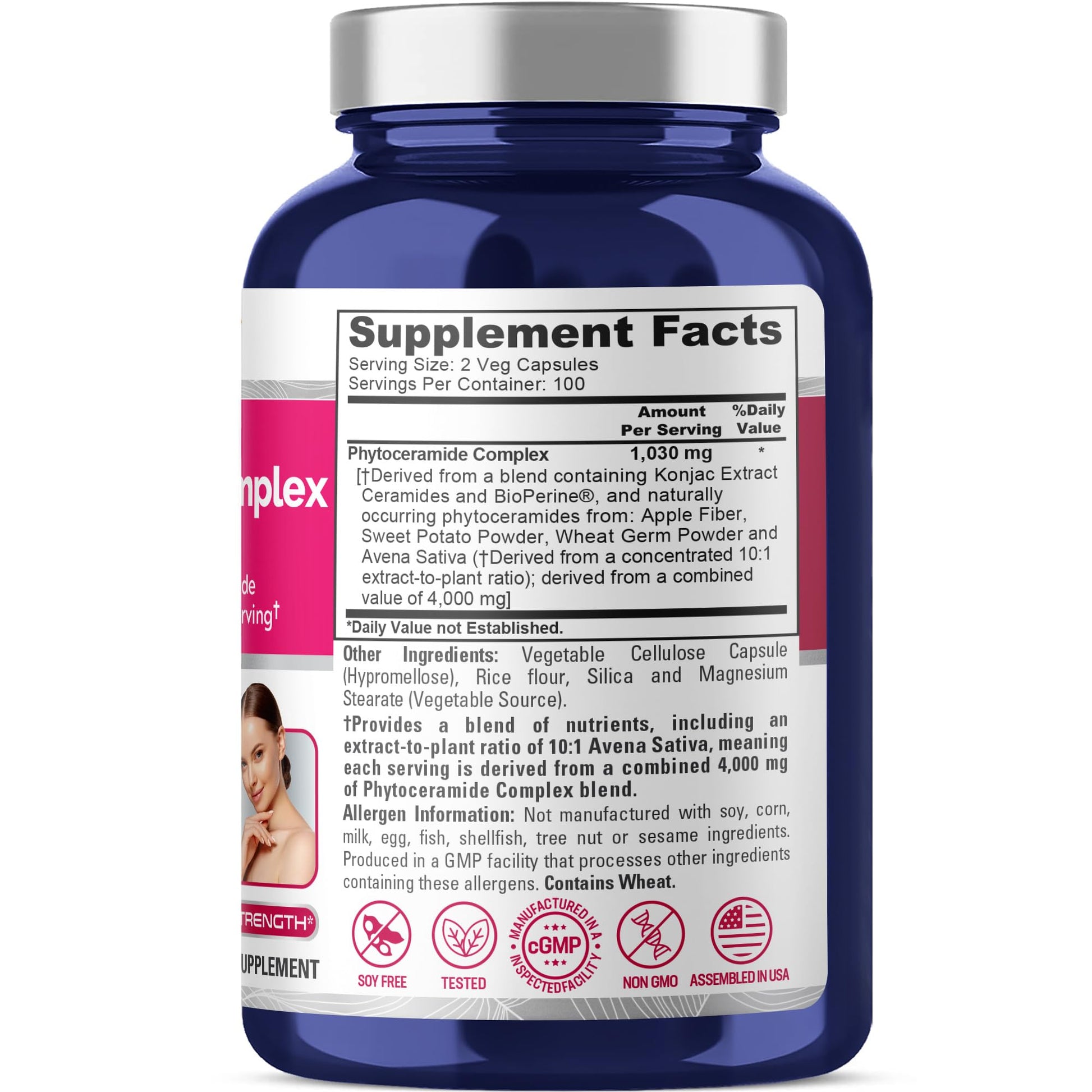 NusaPure Phytoceramide Complex 10:1 Extract, 1030 mg Equivalent to 4000 mg 200 Veggie Capsules (Non-GMO) Bioperine NusaPure Au supplements