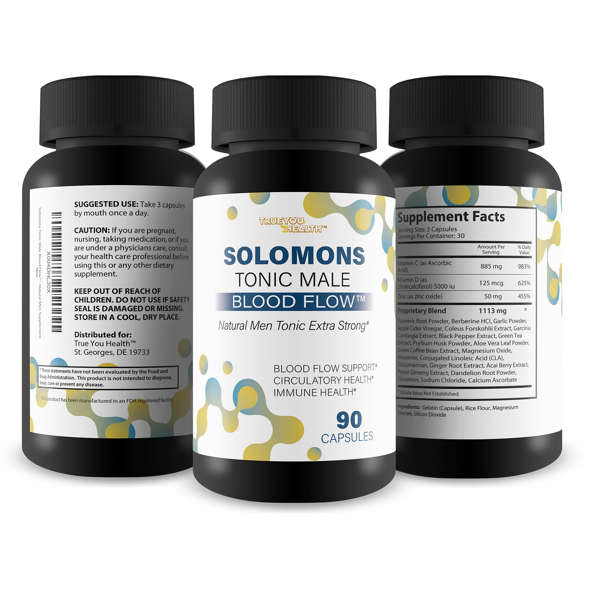 Solomons Tonic - Our Best Mens Blood Flow Supplement - Good Blood Flow Support - Male Blood Flow Capsules - Max Blood Flow Pills - Blood Circulation Supplements for Men - Male Blood Circulation Pills True You Health Au supplements