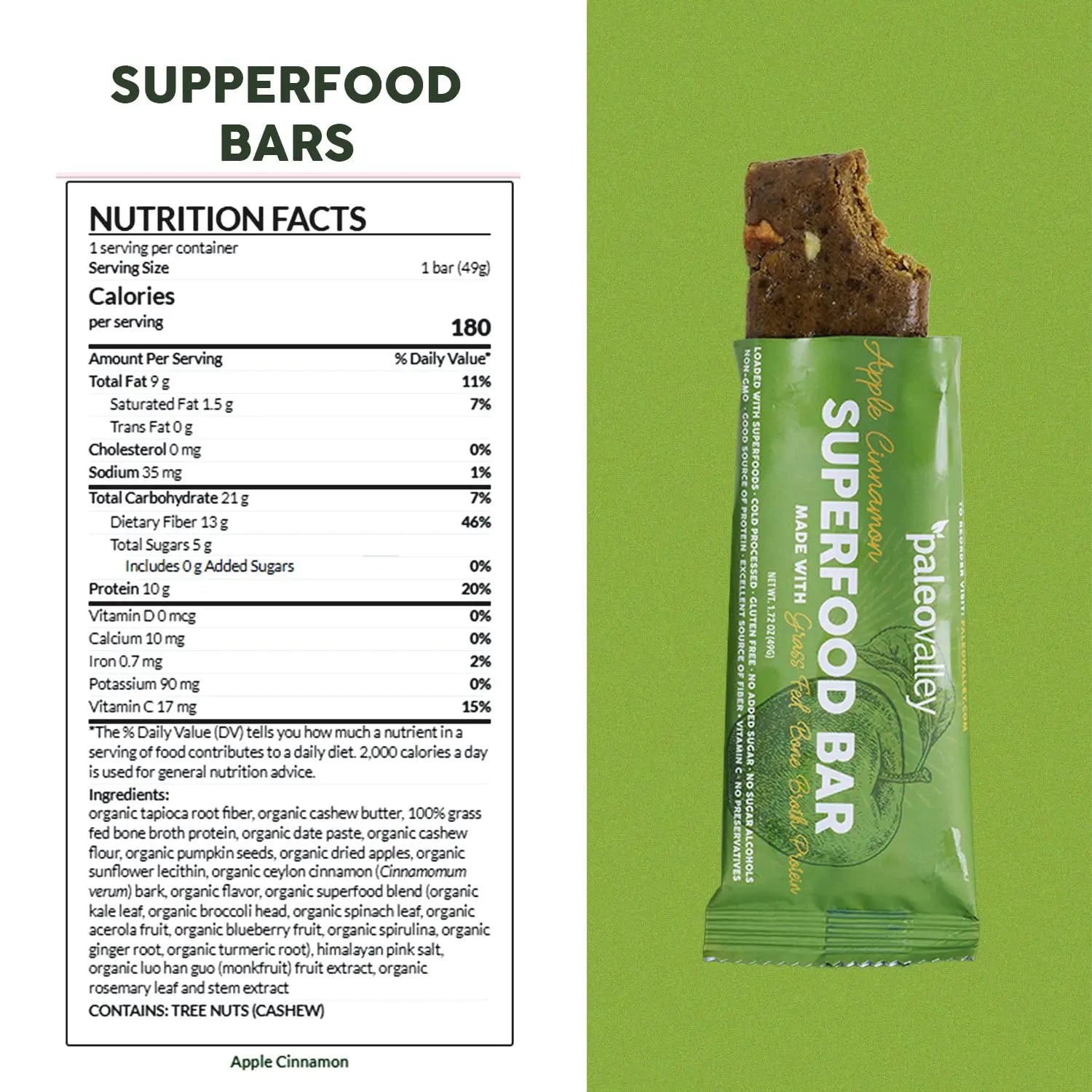 Paleovalley Superfood Bars – Apple Cinnamon– 10 Pack – 9g Protein per Bar – Gluten-Free, Grain-Free, Paleo, Non-GMO – On-the-Go Snack Paleovalley Au supplements