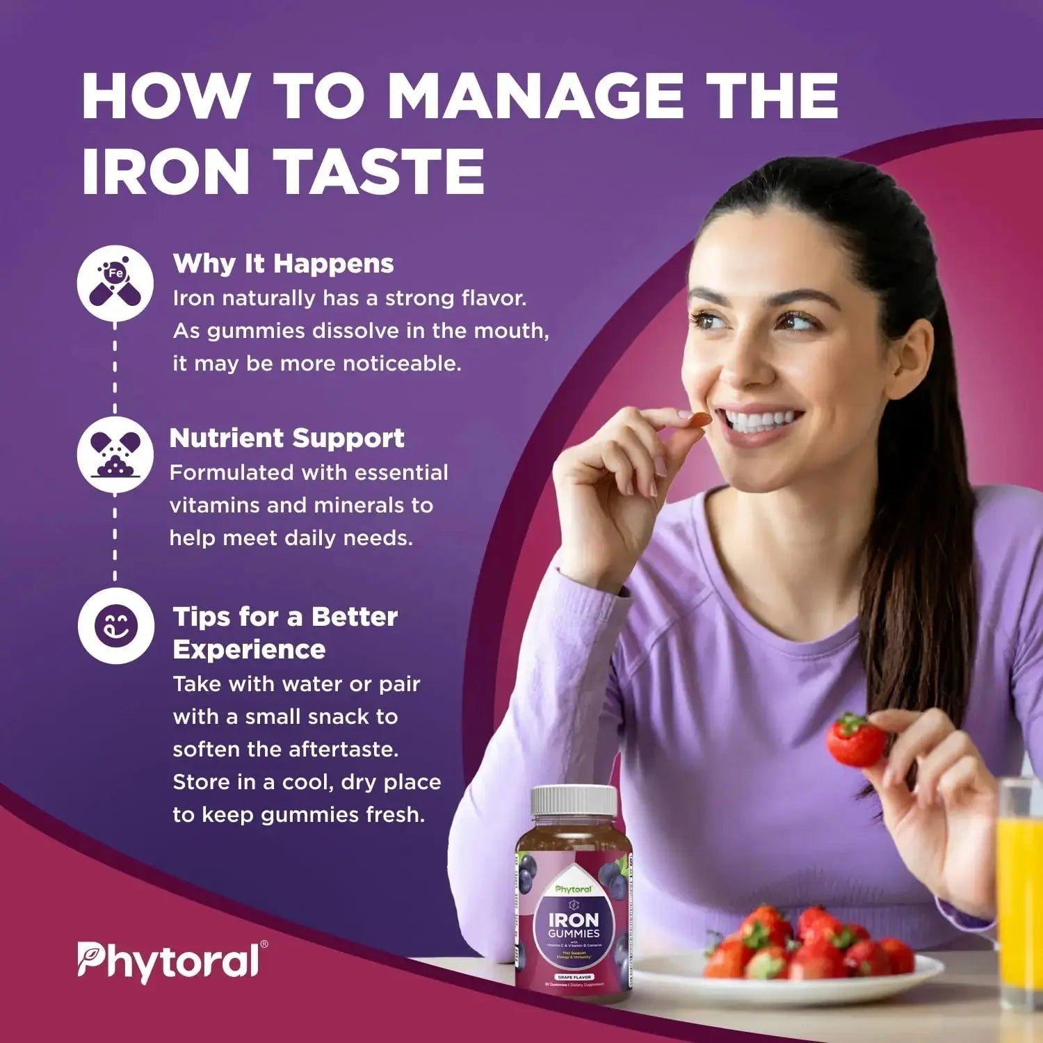 Natural Multivitamin Iron Gummies for Adults - Adult Gummy Vitamins with Iron and Energy Boost B Complex Vitamins Phytoral Au supplements