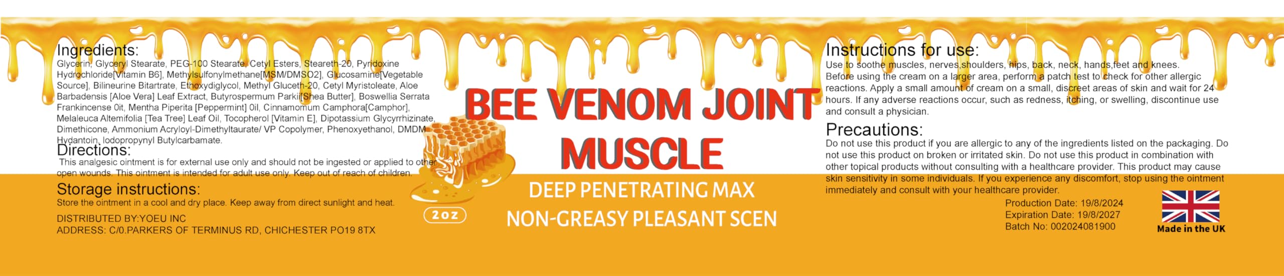 MRBOOHINET Organic Bee Venom Therapy Serum, Professional Joint & Muscle & Bone Release Cream - 24 Hour Soothing Effective Release for Back, Neck, Hand, Foot, Knee, Muscle, Shoulder, Hip, Nerve MRBOOHINET Au supplements